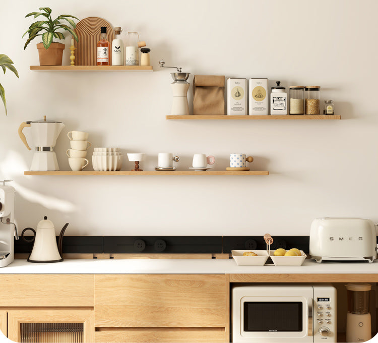 Solid Oak and Black Walnut Wood Wall Shelf - Handcrafted Rustic Floating Shelves for Living Room, Kitchen, Bathroom Decor | Durable Natural Wood Storage Solution for Home Organization