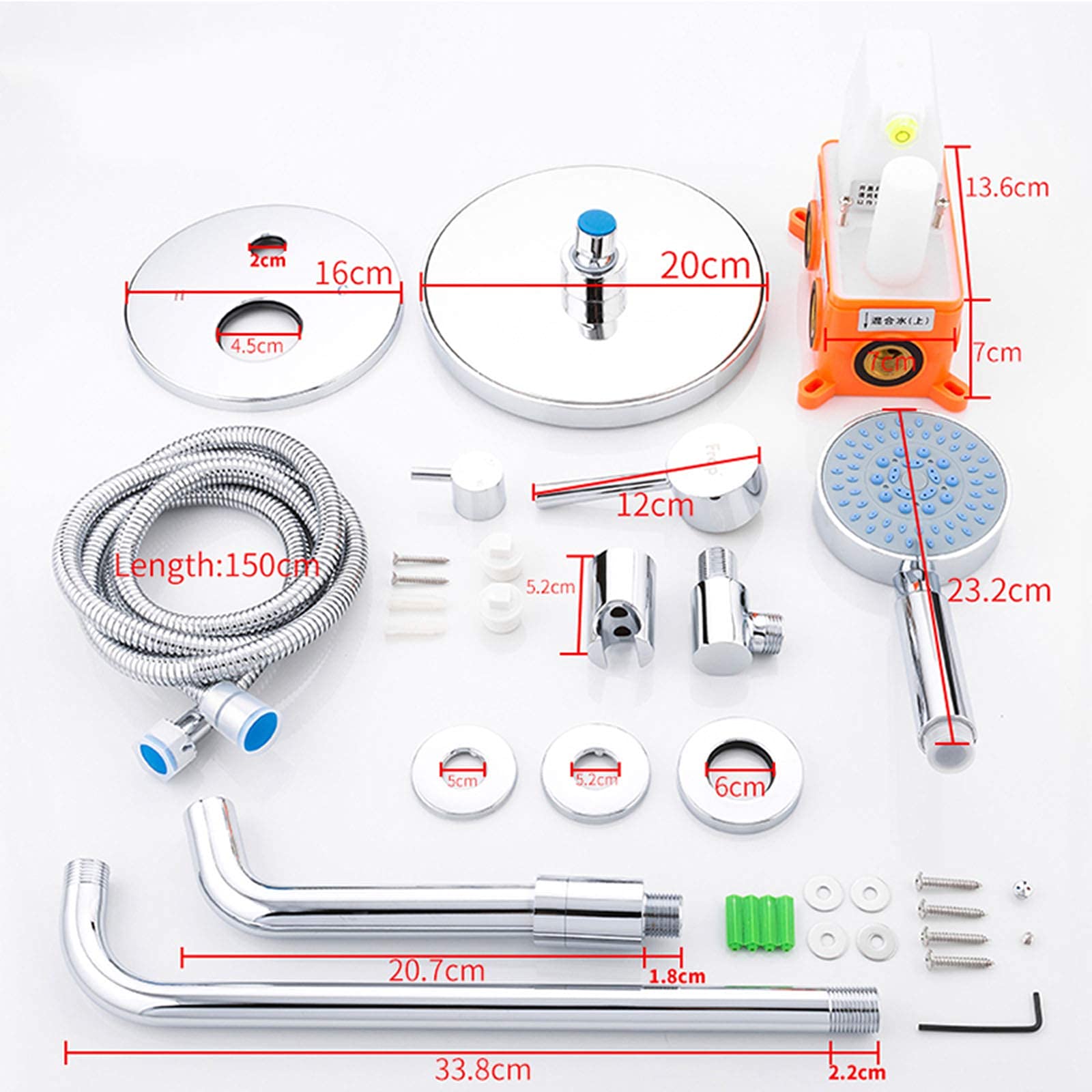 CHLDDHC 8 Inch Round ABS Shower Faucet Set with Hand Shower - Wall Mounted Bath Shower Mixer System for Modern Bathroom & Spa Experience