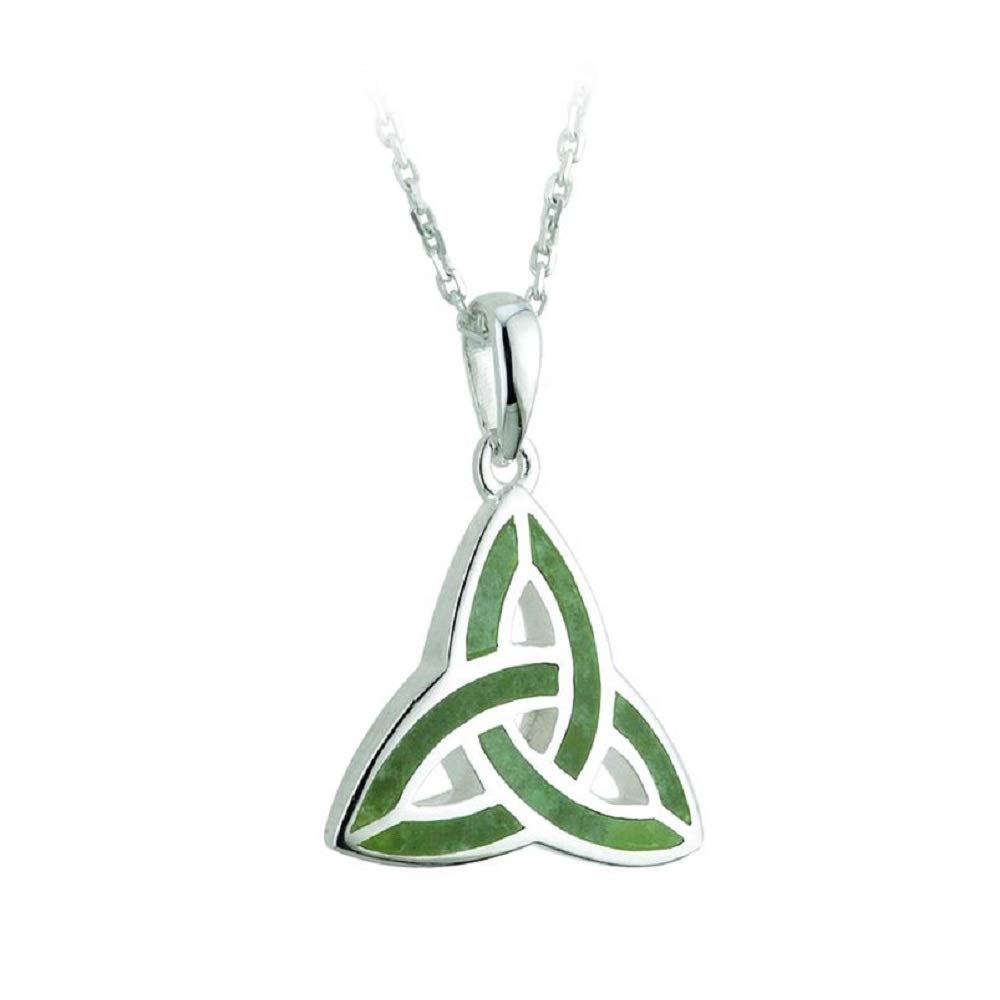 Irish Trinity Knot Necklace Sterling Silver with Connemara Marstone Pendant - 18