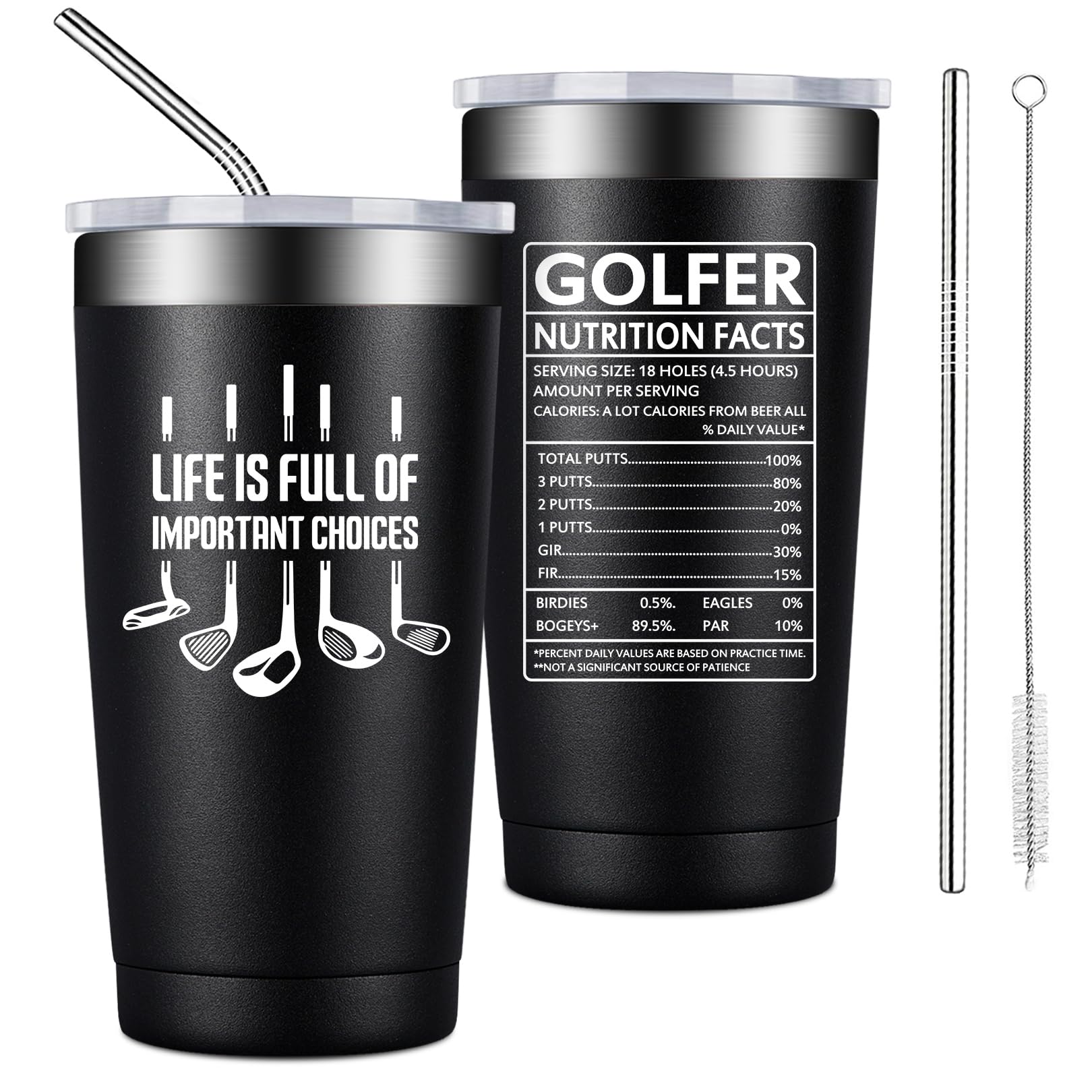BIRGILT 20oz Insulated Golf Tumbler - Perfect Golf Gift for Men, Dad & Grandpa - Stainless Steel Travel Mug for Coffee & Cold Drinks - Great for Golf Courses, Office & Outdoor Activities
