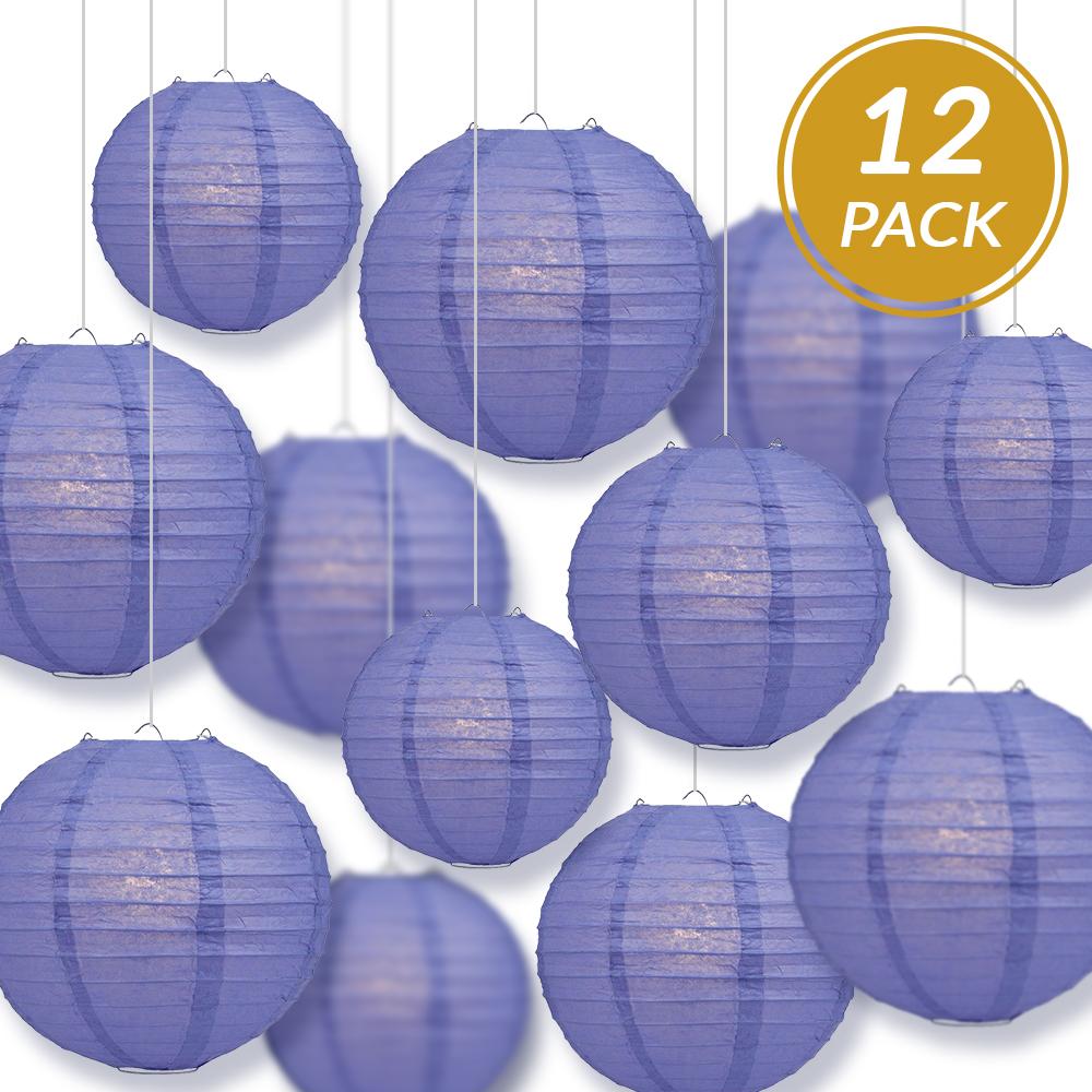 12-Piece Astra Blue & Periwinkle Paper Lantern Set - 12/10/8 Inch Hanging Decorations for Parties, Weddings & Home Decor