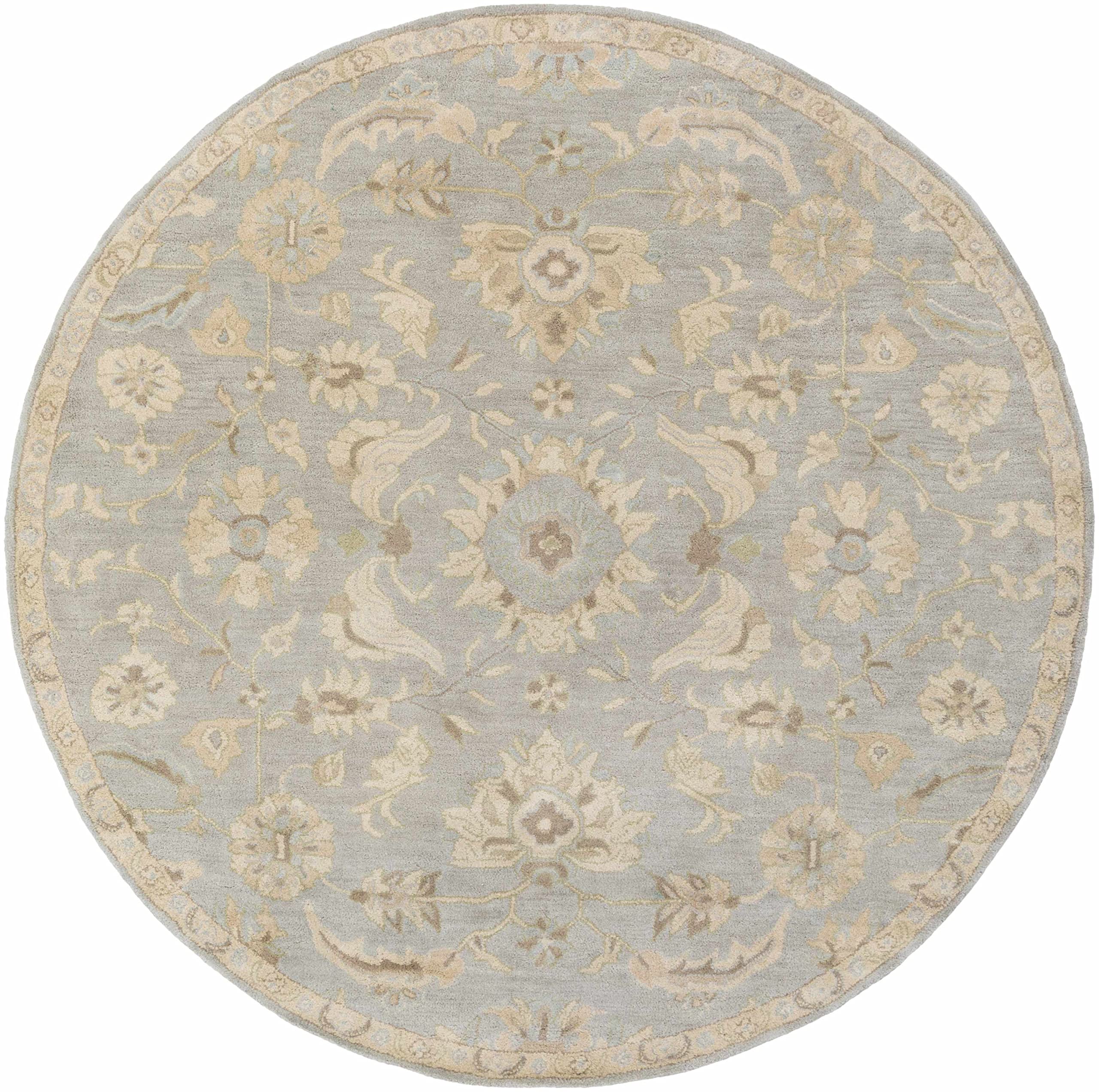 Hauteloom Copen Wool Round Area Rug 6' - Traditional Beige Green Gray Handmade Rug for Living Room Bedroom - Soft Cozy Home Decor for Family Gatherings & Relaxation
