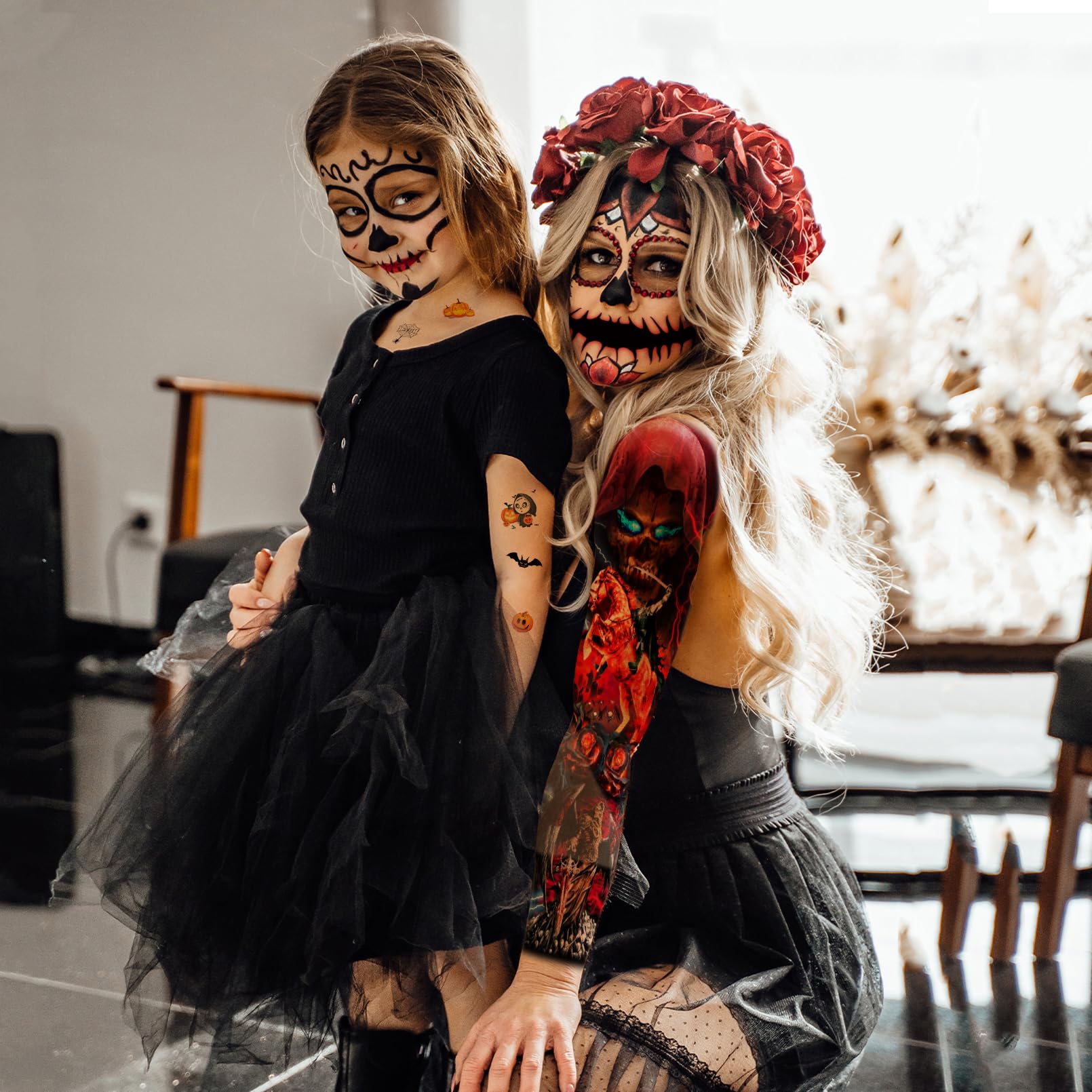 170+ PCS Halloween Mouth Tattoos - 30 Sheets Zombie, Pumpkin, Witch & Sugar Skull Designs for Scary Makeup & Face Tattoos - Perfect for Halloween Parties, Horror Prank Gifts & Cosplay Costume Accessories