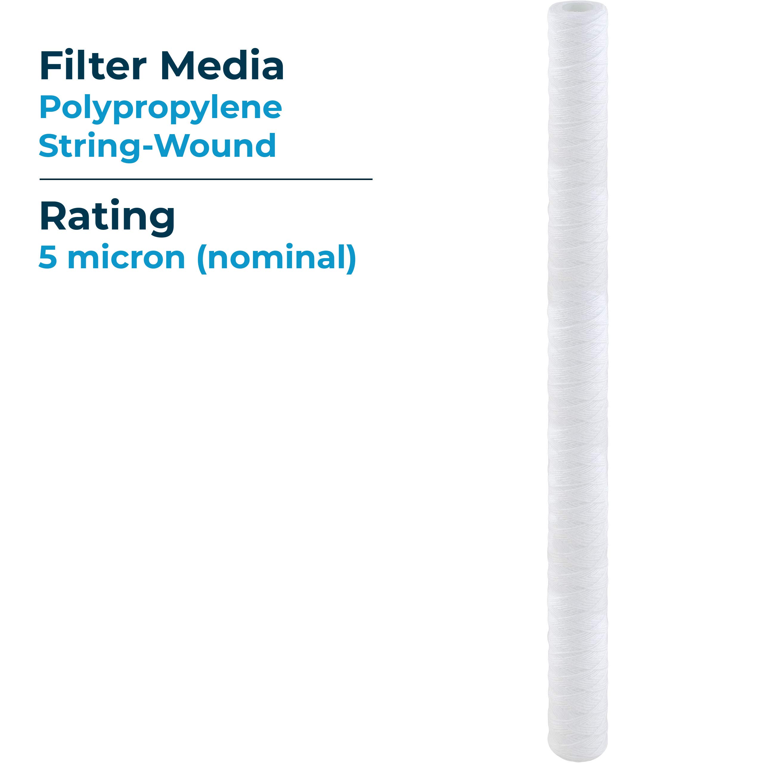 SpiroPure SP-CW5-40 40x2.5 5 Micron String-Wound Polypropylene Sediment Water Filter Cartridge (Case of 20) - Perfect for Whole House Water Filtration, Well Water Treatment, and Sediment Removal