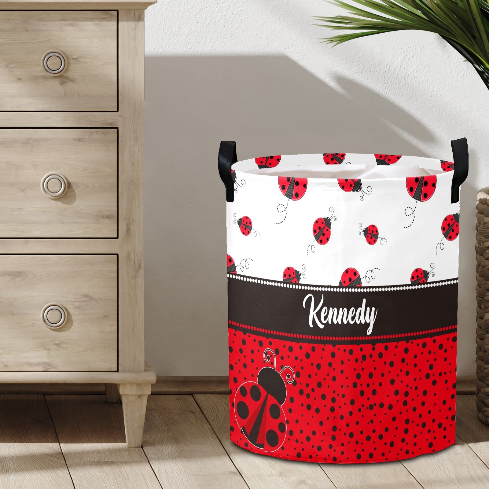 Personalized Laundry Hamper Basket - Cute Ladybug Design with Red Dots, Collapsible Storage Bin with Handles for Kids Room, Nursery Decor, Baby Clothes Organization | Perfect for Toddler Bedroom, Playroom & Home Storage Solutions
