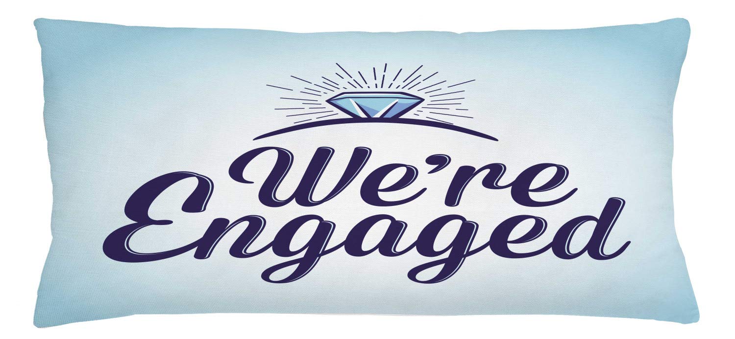 Ambesonne Engagement Party Throw Pillow Cover - 'We Are Engaged' Wedding Ring Celebration Decorative Rectangle Cushion Case 36x16 Inches - Sky Blue & Navy Blue - Perfect for Engagement Announcements, Bridal Showers & Wedding Decor