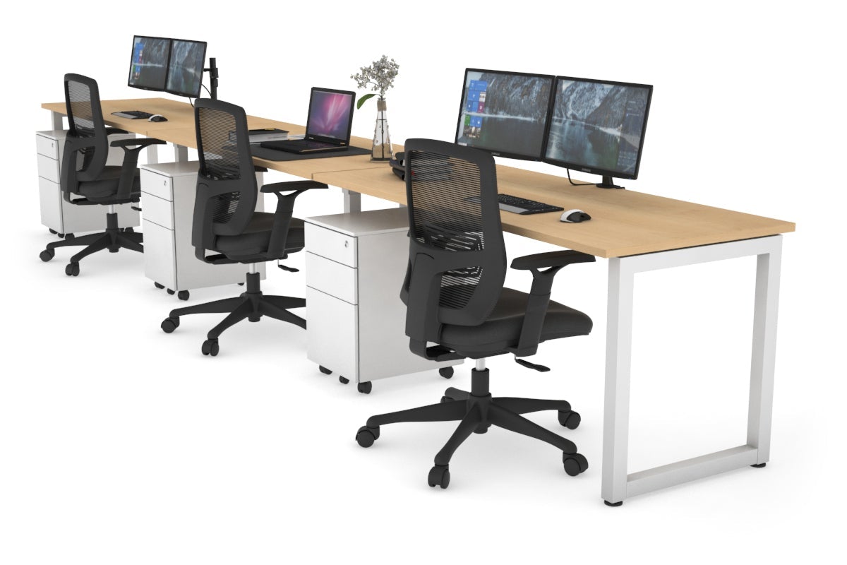 Quadro Loop Legs 3-Person Office Workstation - 1600L x 700W Dimensions - Perfect for Collaborative Workspaces & Open Office Layouts