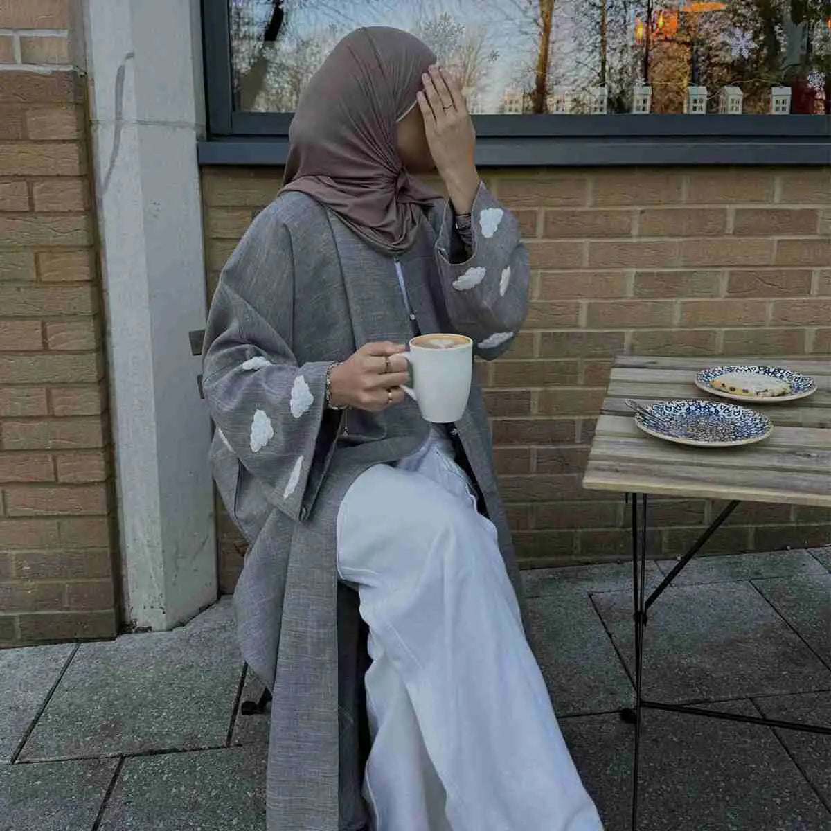 Elegant Cloud Embroidery Cardigan Open Abaya Dress - Boho Chic Muslim Women's Cover-Up for Prayer, Home & Special Occasions