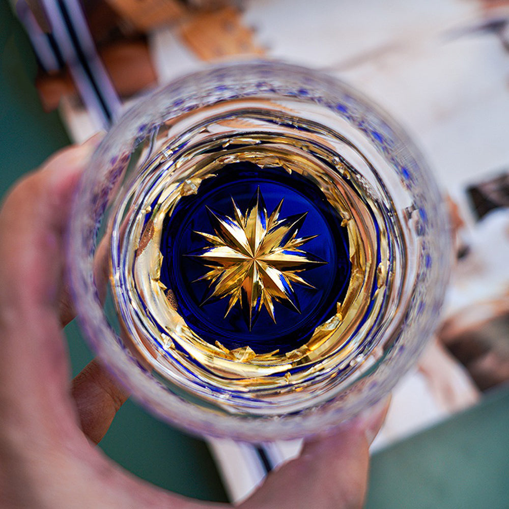 Handcrafted Edo Kiriko Whisky Glass - Japanese Cut Crystal Tumbler for Whiskey, Cocktails & Tea - Elegant Starry Sky Design, Perfect for Gifts & Home Bar Decor