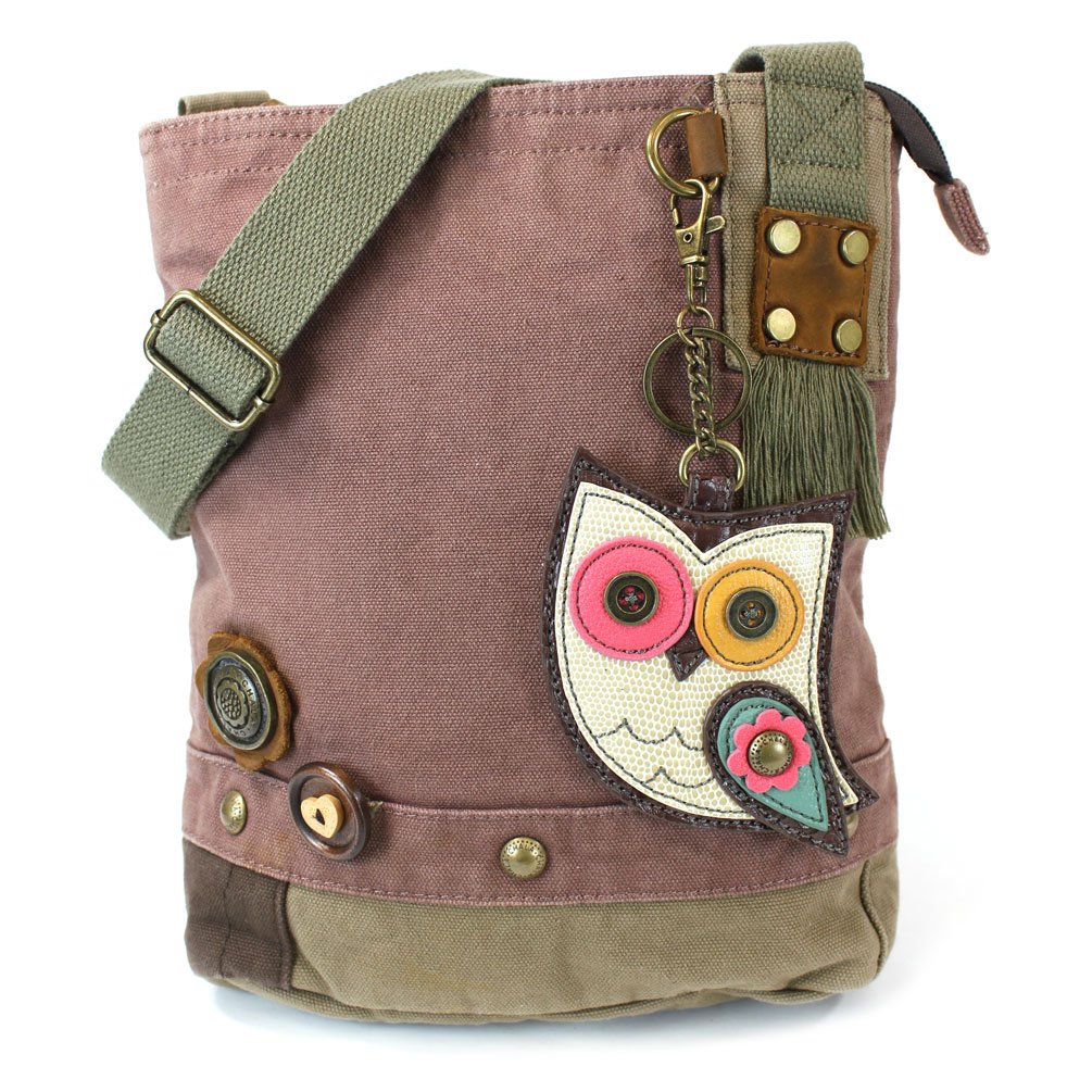 CHALA Women's Crossbody Messenger Bag with Owl Patch - Stylish Mauve Leather Shoulder Purse for Everyday Use, Work & Travel