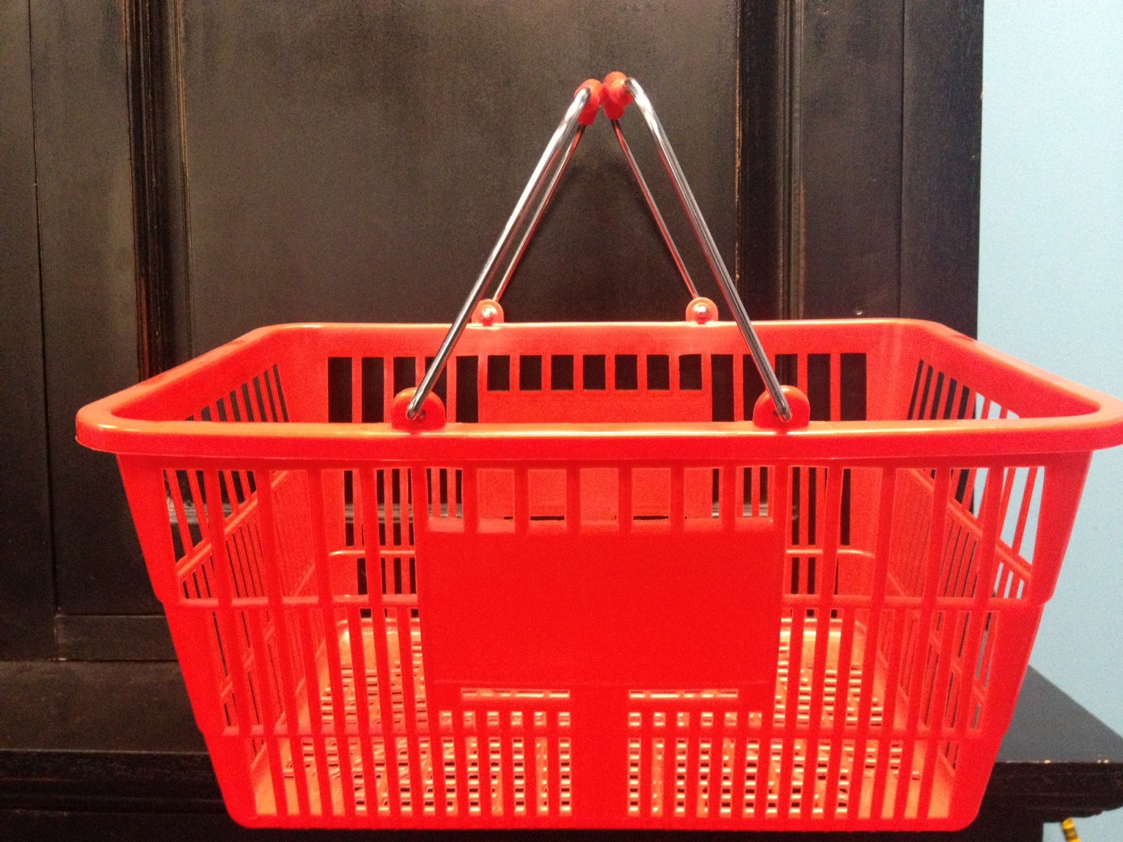 Red Shopping Basket Set - Durable Plastic Grocery Baskets with Handles for Supermarkets, Retail Stores & Home Organization (Set of 2) - Perfect for Grocery Shopping, Pantry Storage & Retail Displays