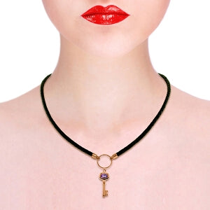 0.5 Carat 14K Solid Rose Gold Leather Key Necklace with Genuine Amethyst - Elegant Jewelry Gift for Women, Perfect for Valentine's Day, Anniversary & Special Occasions