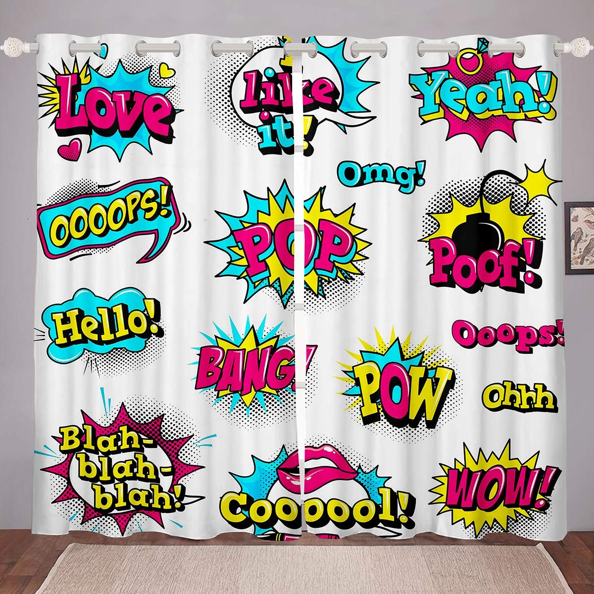 Feelyou Hip Hop Graffiti Blackout Curtains for Bedroom & Living Room - Street Culture Window Drapes with Urban Art Design (2 Panels, 42x84 Inch) - Perfect for Teens Room Decor, Home Theater Light Blocking & Urban Style Interior Design