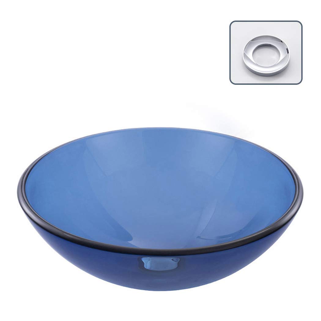 Blue Transparent Tempered Glass Vessel Sink - Modern Artistic Bathroom Basin with Pop-up Drain - Perfect for Contemporary Vanities & Spa-Inspired Bathrooms
