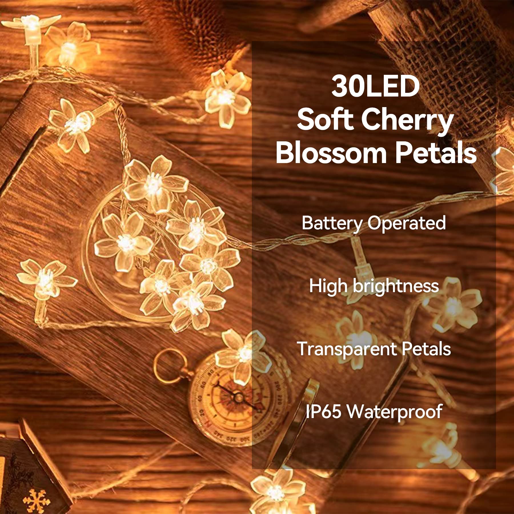 LIGHTOP 30LED Cherry Blossom Fairy Lights - Battery Operated Waterproof String Lights for Indoor/Outdoor Use | Perfect for Bedroom, Garden, Wedding, Camping, Birthday Party & Terrace Decorations