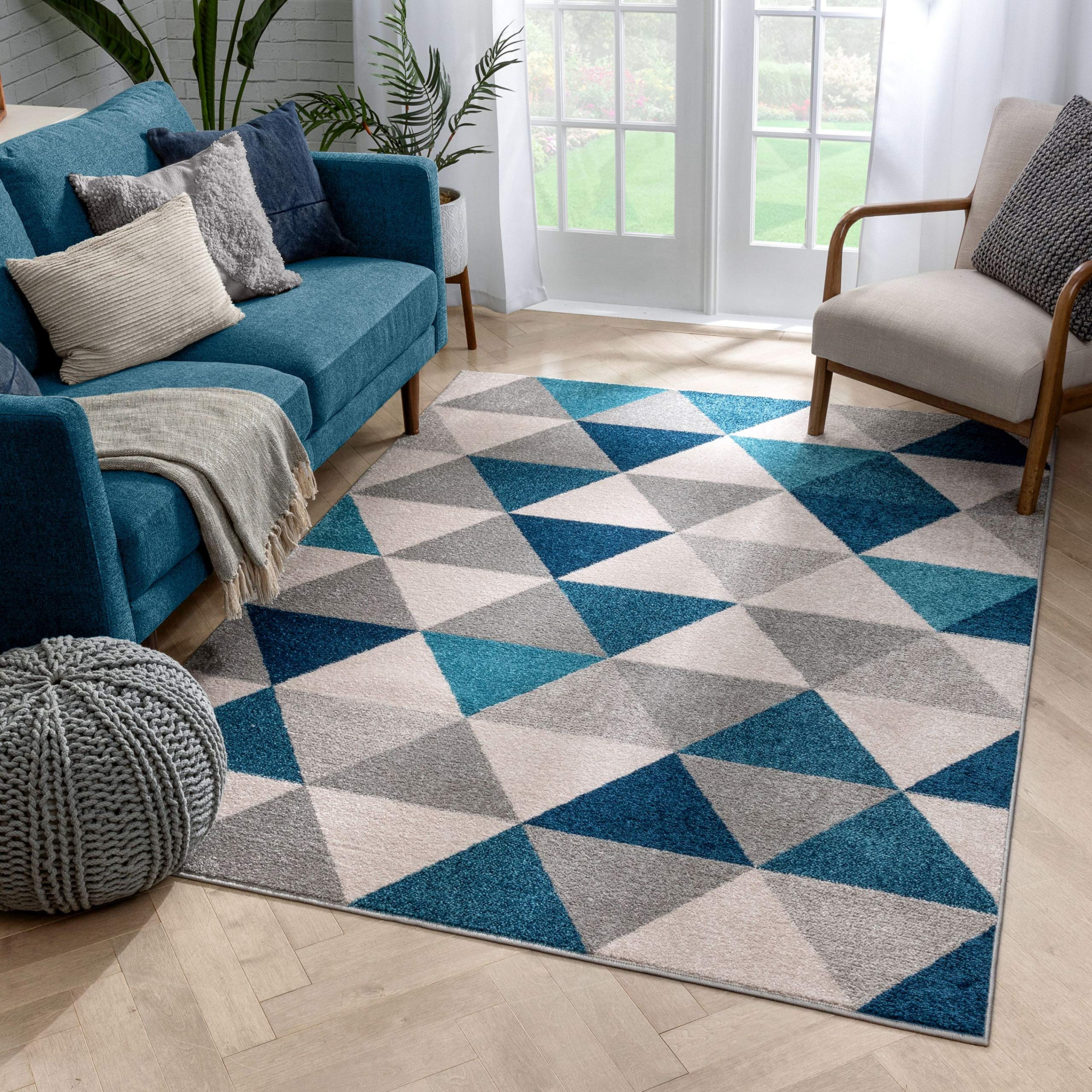 Well Woven Isometry Blue & Grey Modern Geometric Triangle Pattern Area Rug 5'3