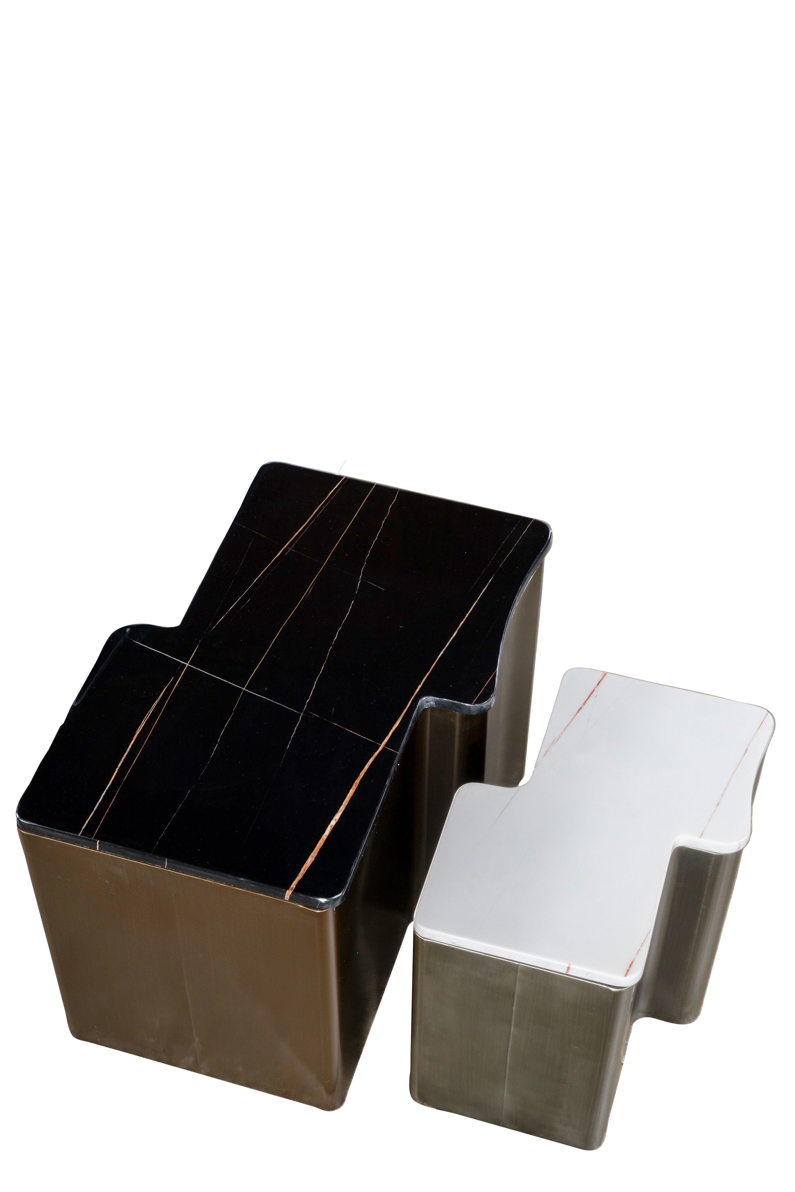 Ludwig Set of 2 Modern Marble Top Coffee Tables - Round Side Table Set for Living Room, Lounge & Office Decor