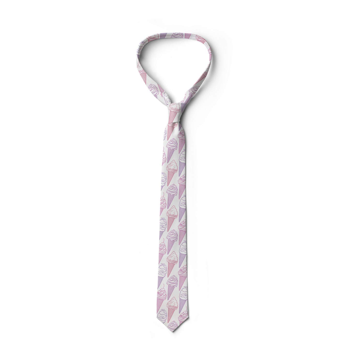 Ambesonne Dessert Necktie - Cherry Ice Cream Pattern Summer Food Frozen Fruit Design, 3.7 Inch Lavender & Pale Fuchsia Bow Tie - Perfect for Ice Cream Shops, Summer Parties & Food-Themed Events