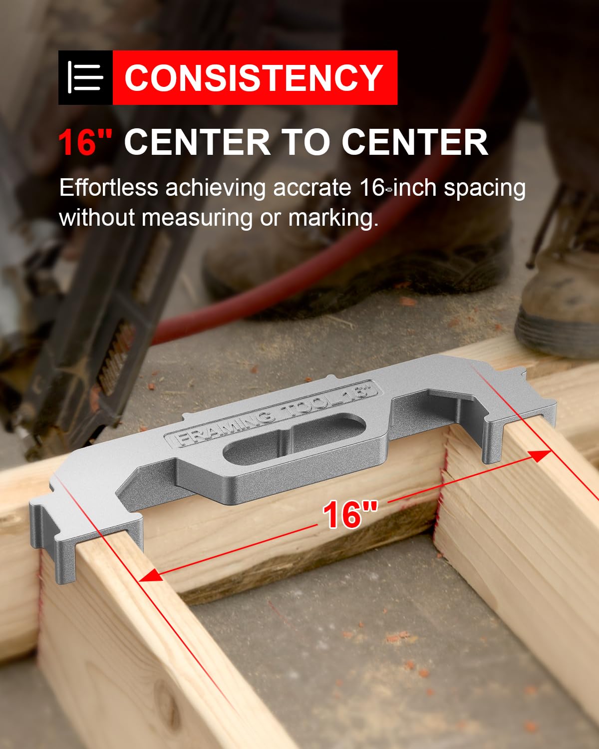 Kolvoii 16-Inch On-Center Framing Spacing Tool - Heavy Duty Cast Aluminum Stud Framing Jig for Walls, Roofs, Floors & Ladders | Perfect for DIY Home Construction, Woodworking & Professional Framing Projects