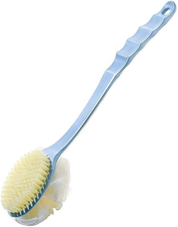 Riziya Brother 2 in 1 Bath Body Brush with Soft Loofah & Bristles - Long Handle Back Scrubber for Wet or Dry Skin - Exfoliating Shower Brush for Women & Men (Pack of 1) - Perfect for Deep Cleansing & Spa-Like Experience