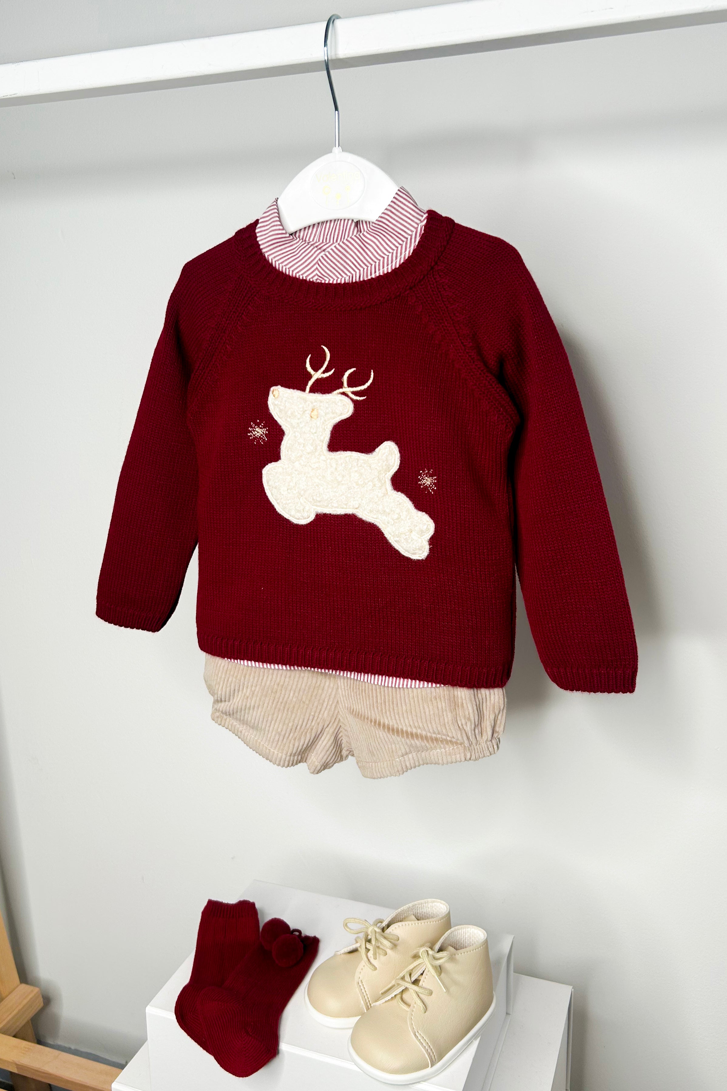Jenson Burgundy Reindeer Christmas Jumper Set - Festive Shirt & Shorts for Holiday Parties & Family Gatherings