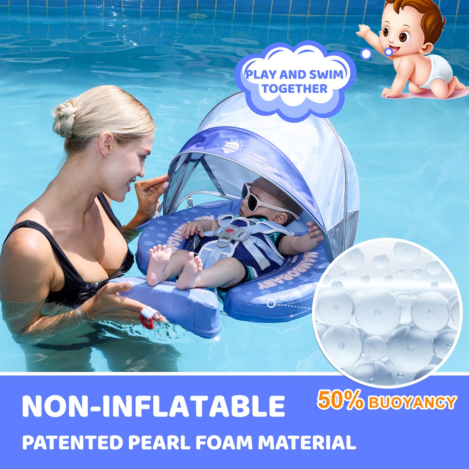 **Mambobaby Baby Pool Float with Canopy & Shark Tail – Non-Inflatable Solid Infant Swim Float – Soft, Waterproof & Skin-Friendly – Safe for 3-24 Months Baby Boys & Girls – Perfect for Beach, Pool & Summer Water Play**