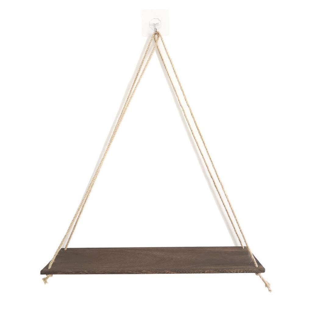 XJJZS Premium Wood Swing Hanging Rope Wall Mounted Floating Shelves - Indoor/Outdoor Decorative Shelving for Plants, Flower Pots & Home Decor - Simple Modern Design (Color A) - Perfect for Living Room, Bedroom, Patio & Garden Display