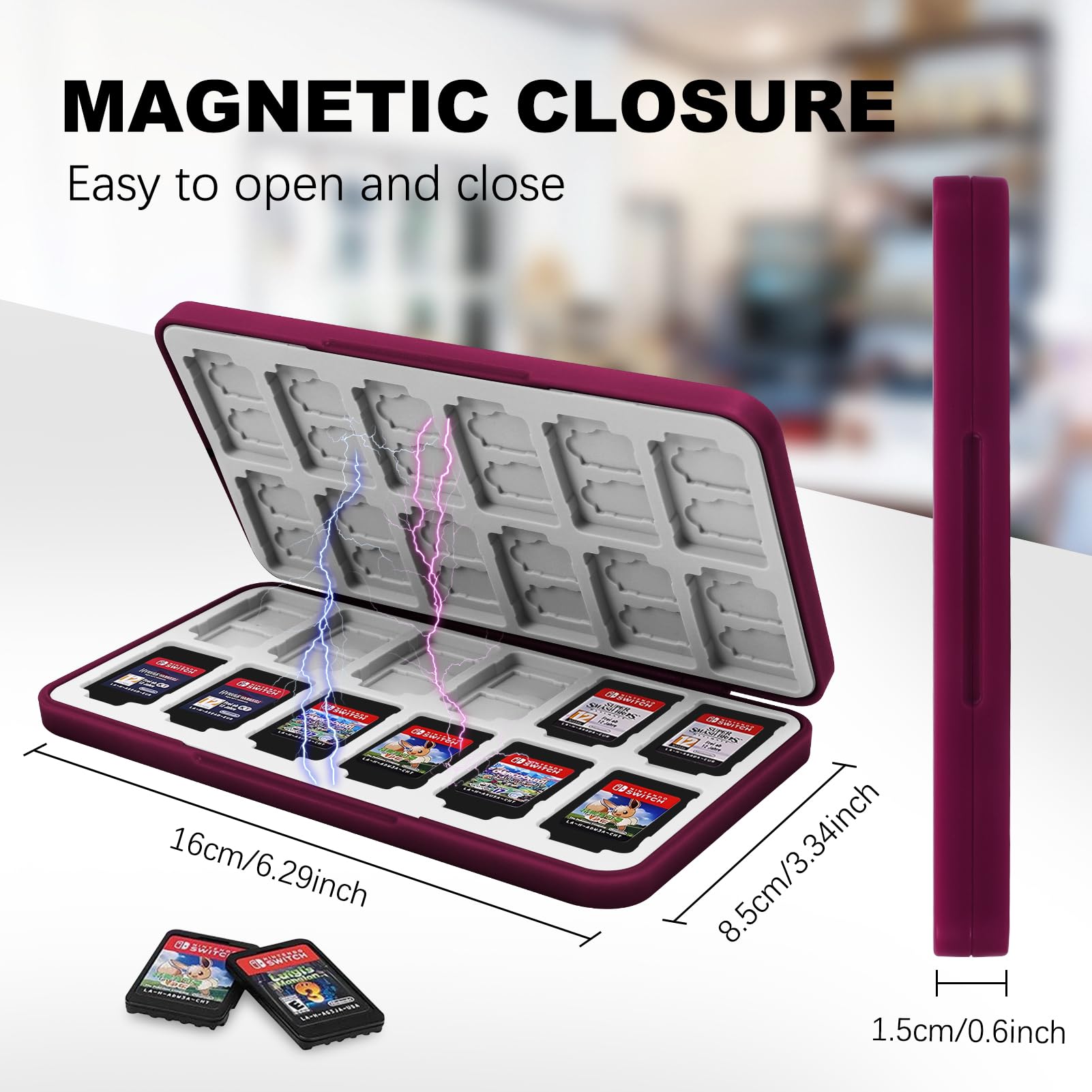 FYY Nintendo Switch Game Case - 24 Card Slots Hard Shell Cartridge Holder with Silicone Lining for Switch Games (Wine Red) - Perfect for Travel, Storage & Organizing Switch Game Collection