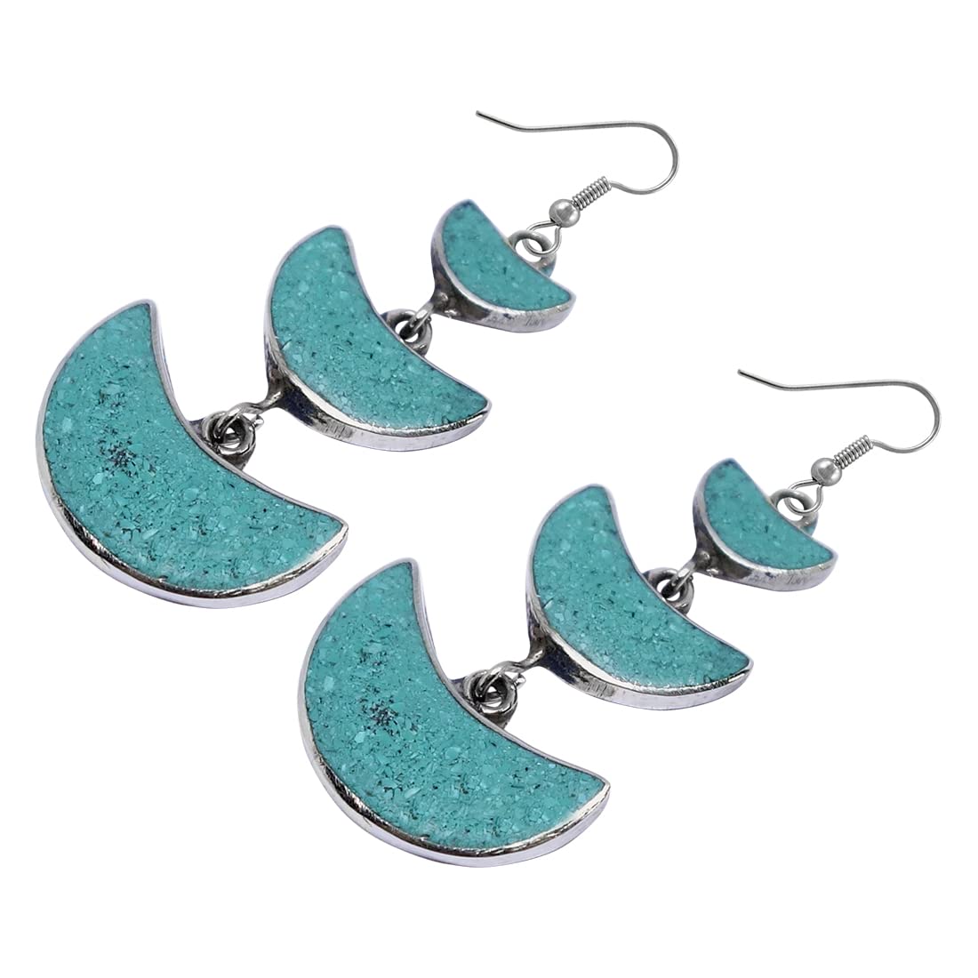 Turquoise Gemstone Chip Inlay Dangle Drop Earrings for Women - Tibetan Silver Boho Ethnic Fashion Jewelry - Perfect for Festivals, Parties & Boho-Chic Outfits