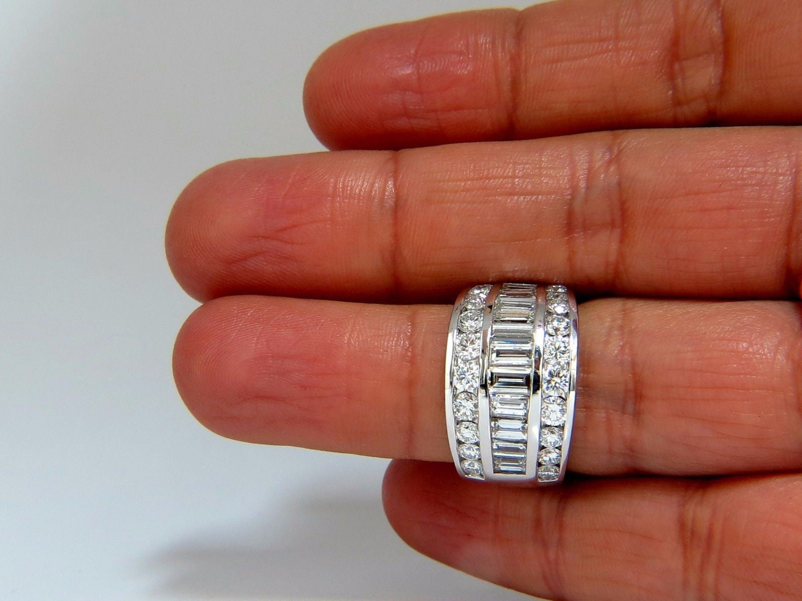 4.30ct Diamond Three-Row Channel Baguette & Round Wide Band Ring - Elegant Wedding, Engagement, and Anniversary Jewelry for Women