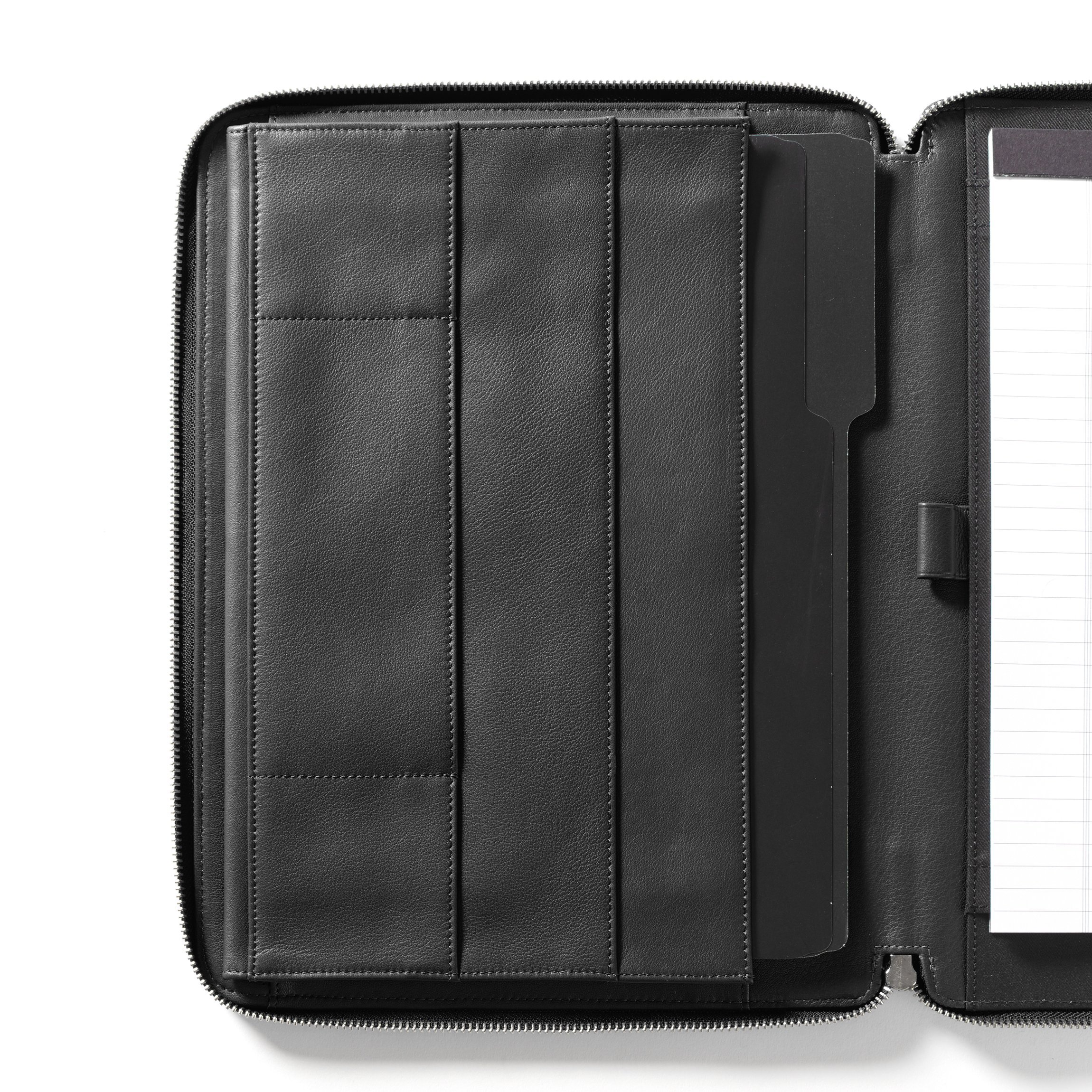 Premium Black Onyx Leather Executive Zippered Portfolio with Tablet Pocket - Ideal for Business Meetings, Travel & Professional Organization