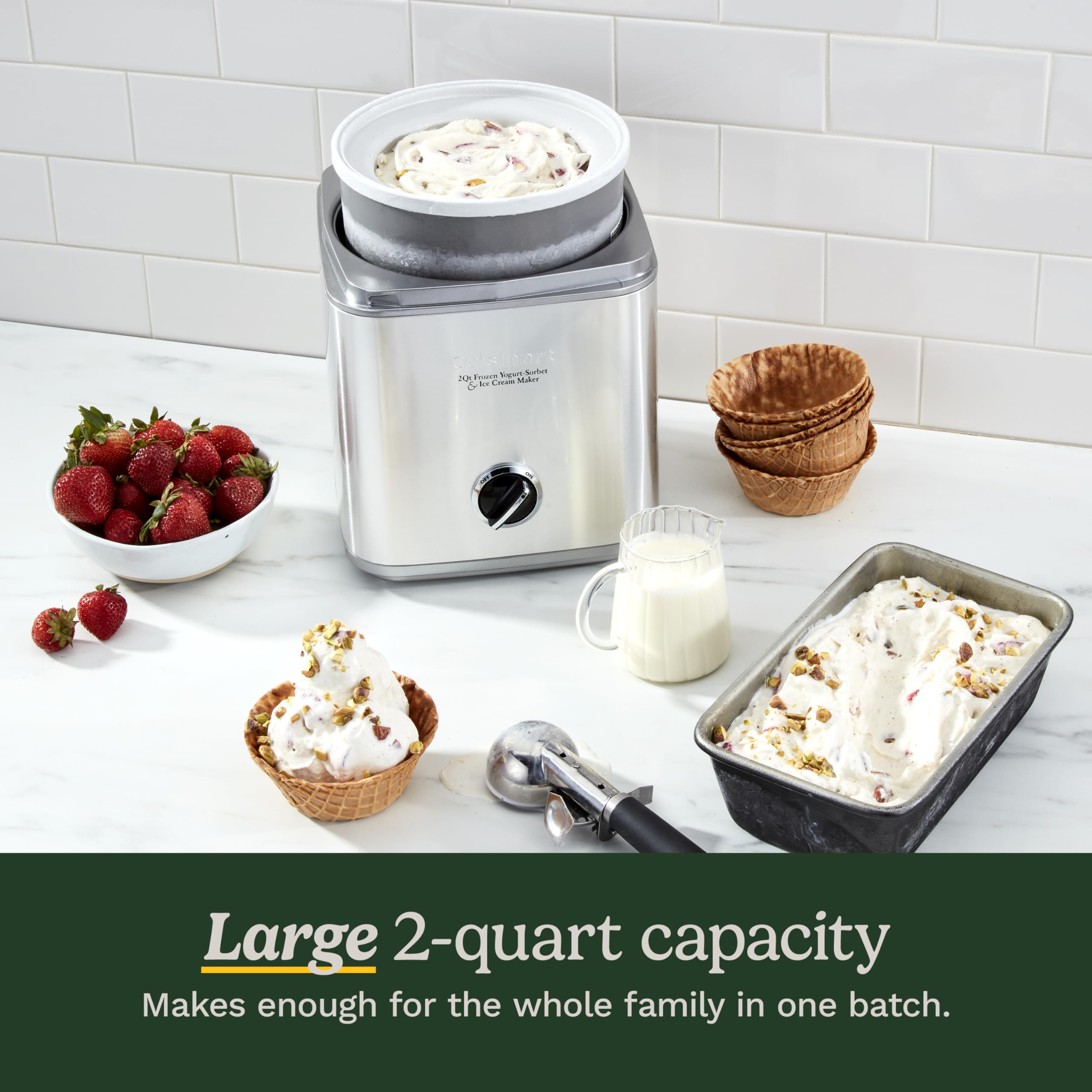Cuisinart ICE30BCP1 2-Quart Ice Cream Maker Machine for Homemade Ice Cream, Frozen Yogurt & Gelato - Double-Insulated Freezer Bowl, Silver - Perfect for Parties, Family Desserts & Summer Treats