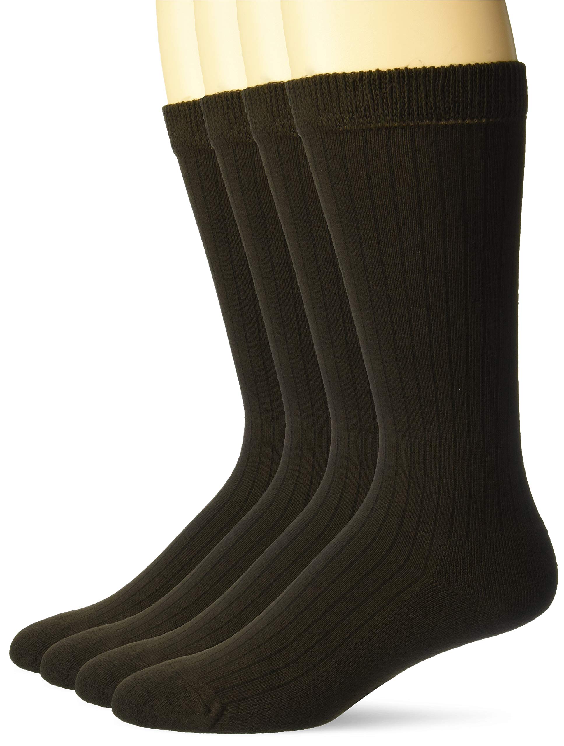 Premium Men's Dress Socks 4-Pack - Soft Ribbed Cotton Crew Socks for Business & Formal Wear - Non-Binding Comfort Fit - Brown (Large) - Ideal for Office, Weddings & Professional Occasions