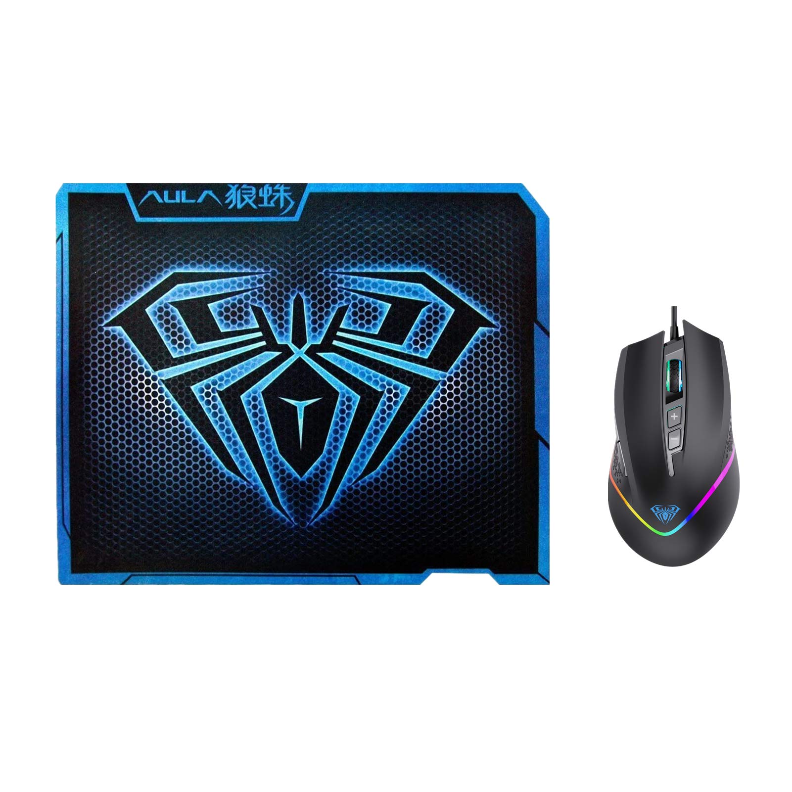 AULA F805 Wired Gaming Mouse with RGB Lighting & 6 Buttons + Large Gaming Mouse Pad Set - Perfect for PC Gaming, Esports & Office Work