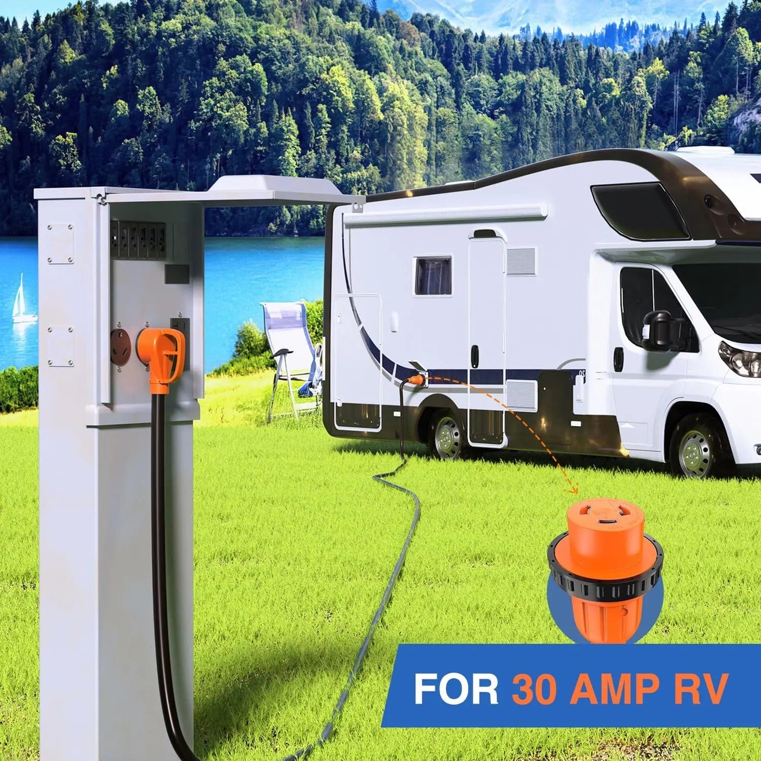 30 Amp RV 25FT Locking Extension Cord with Heavy Duty Drag Handle - Perfect for Camping, RV Power Hookups & Outdoor Electrical Needs