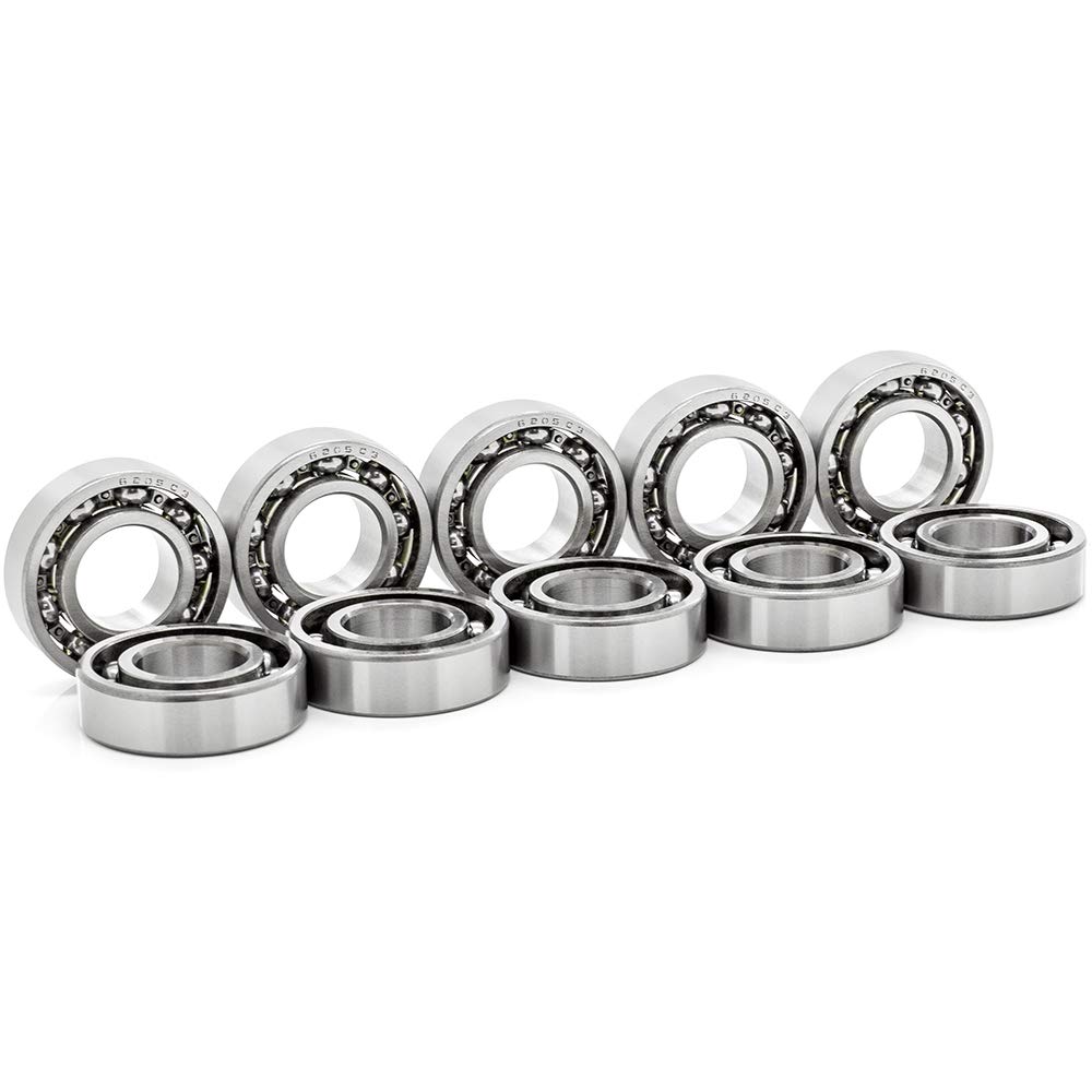10-Pack 6205-OPEN Deep Groove Radial Ball Bearings 25x52x15mm (IDxODxWidth) Open Style C3 Clearance - Premium Industrial Bearings for Machinery, Automotive, and Power Tools Replacement
