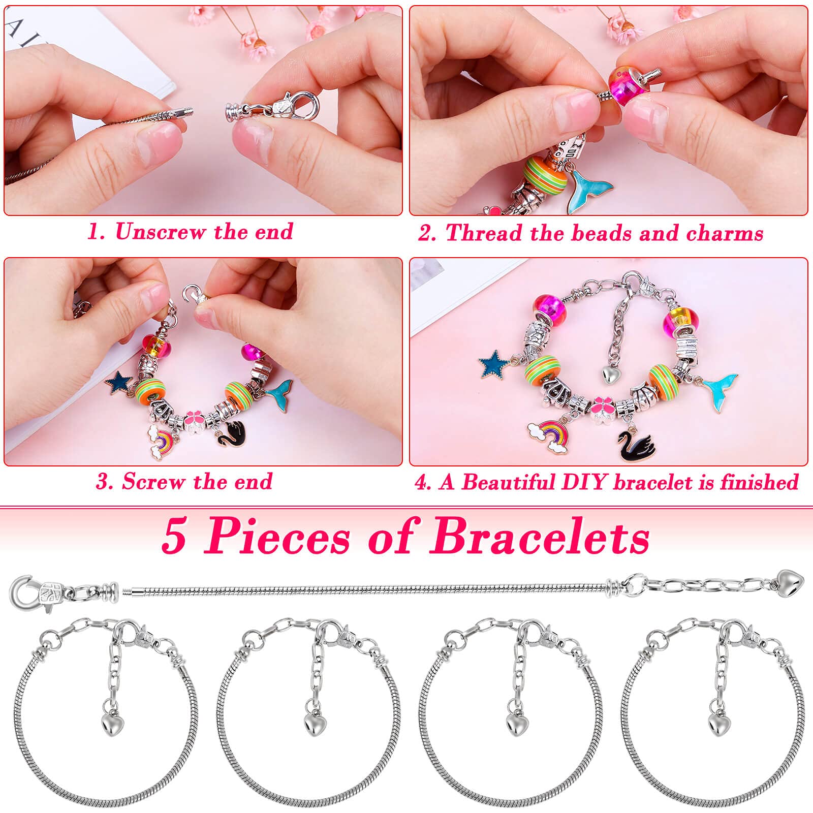 Thrilez DIY Bracelet Making Kit for Girls - 97Pcs Jewelry Craft Set with Beads, Charms, Bracelet Strings & Necklace Supplies - Creative Gift for Kids, Teens & Women - Perfect for Birthday Parties, Arts & Crafts Projects, and DIY Jewelry Making