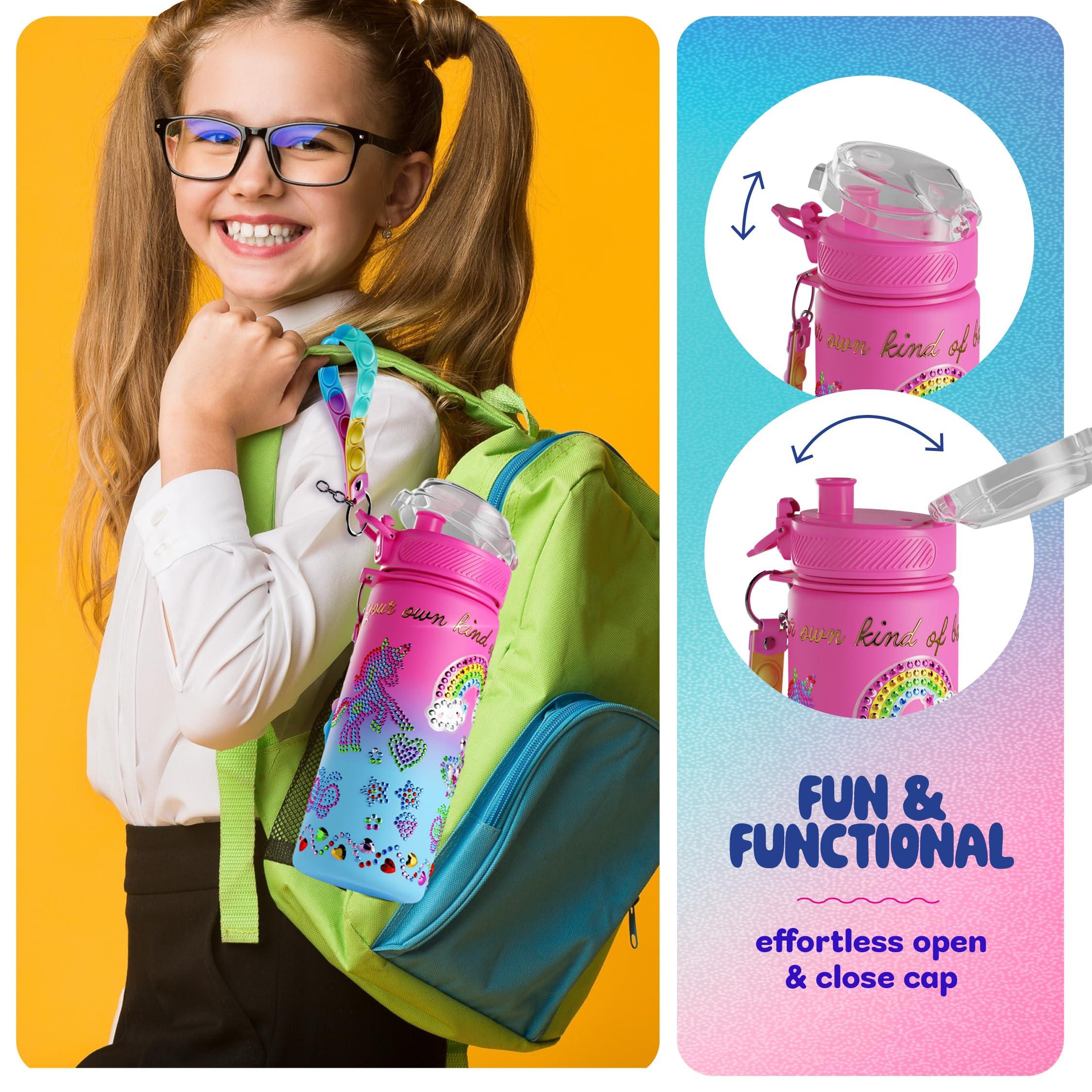 Glow in the Dark Water Bottle DIY Craft Kit for Girls - Unicorn Themed Easter & Birthday Gift for Kids Ages 4-8 - Creative Arts and Crafts Activity for 5 6 7 Year Old Girls - Perfect for Birthday Parties, Easter Baskets & Creative Playtime
