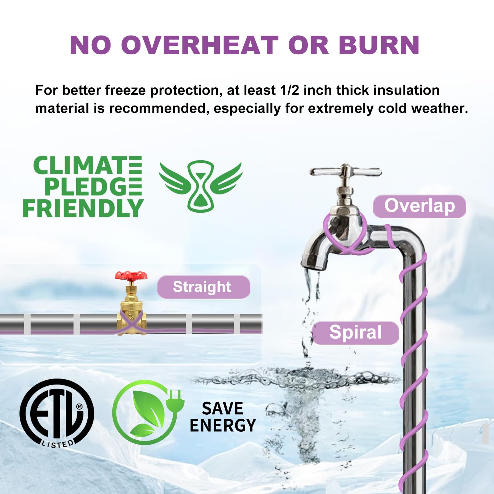 2FT Self-Regulating Pipe Heat Cable for Freeze Protection -40°F | Prevents Frozen Water Pipes in Winter | Ideal for Outdoor Plumbing, Basements & RVs