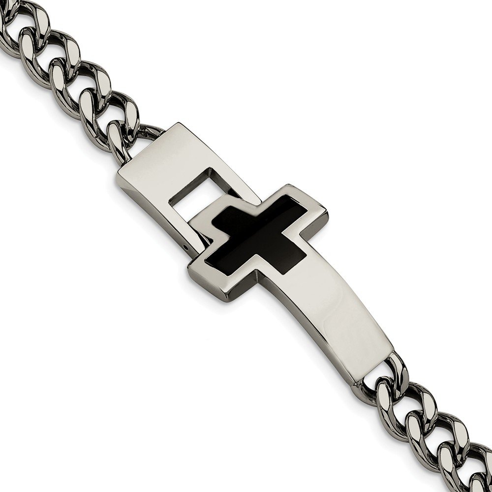 Men's Black Bow Stainless Steel Cross Bracelet - 9.25 Inch for Casual Wear