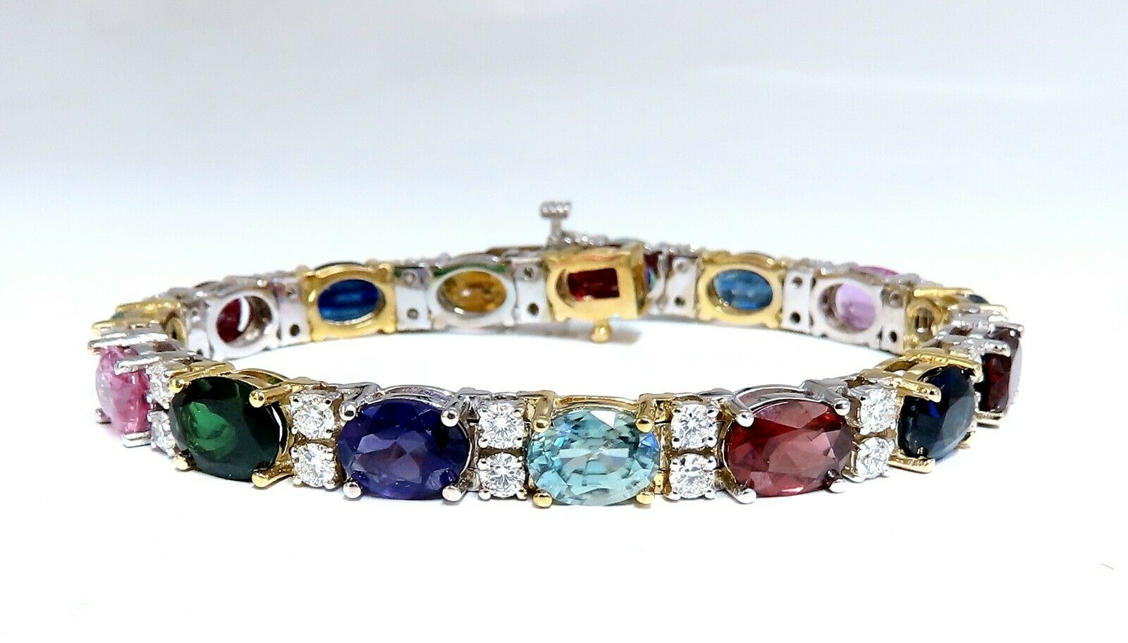 26.50ct Natural Emerald Aquamarine & Red Tourmaline Bracelet - 14K Gold Gemstone Jewelry for Women - Perfect for Weddings, Parties & Special Occasions
