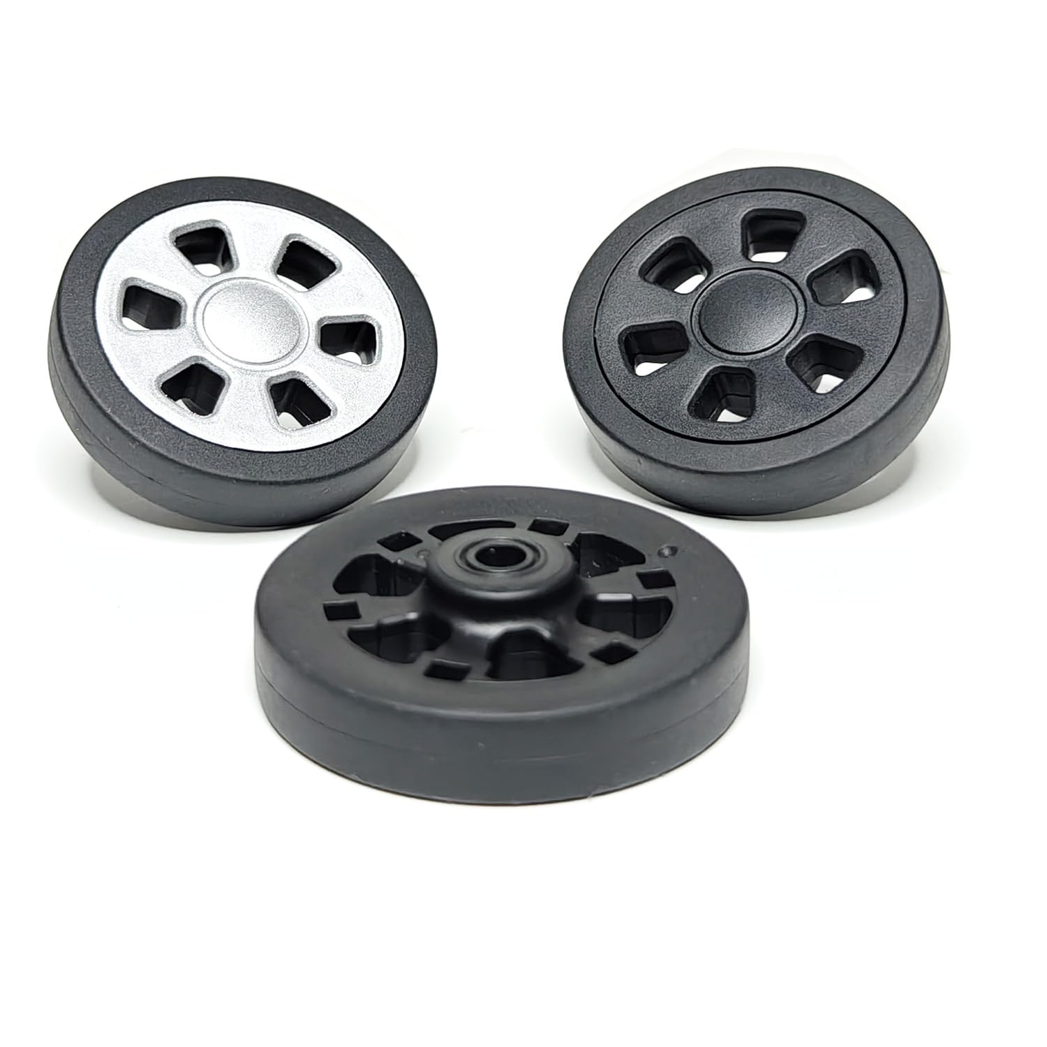 4PC Suitcase Replacement Spinner Wheels - 60mm Rubber Luggage Wheels with 2 Size Axles, Quiet & Smooth Rolling for Damaged Luggage Repair - Perfect for Travel, Business Trips and Airport Use