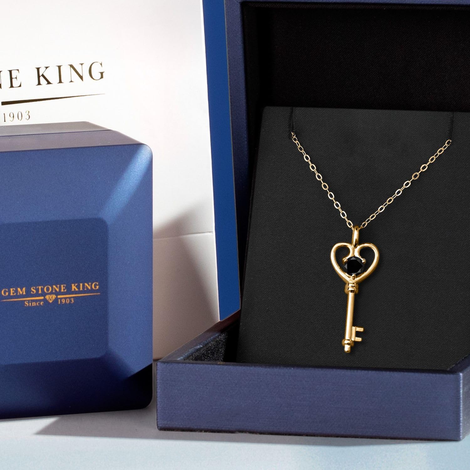 0.55 Ct Round Black Diamond 18K Yellow Gold Plated Silver Key Pendant Necklace for Women - Elegant Jewelry Gift for Birthday, Anniversary & Special Occasions