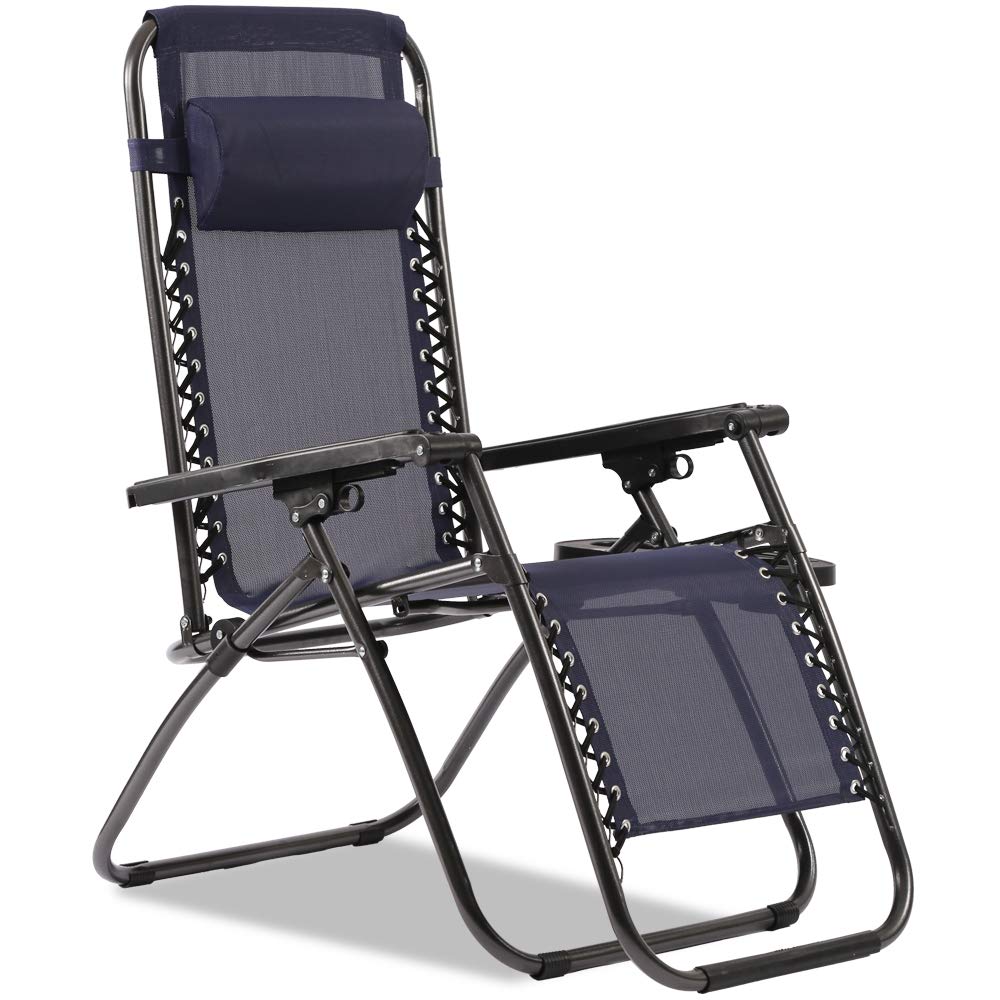 Premium Zero Gravity Lounge Chair - Heavy Duty Adjustable Outdoor Recliner with Cup Holder & Pillows for Patio, Pool, Beach, Lawn - Perfect for Relaxing, Sunbathing & Backyard Lounging (Blue)