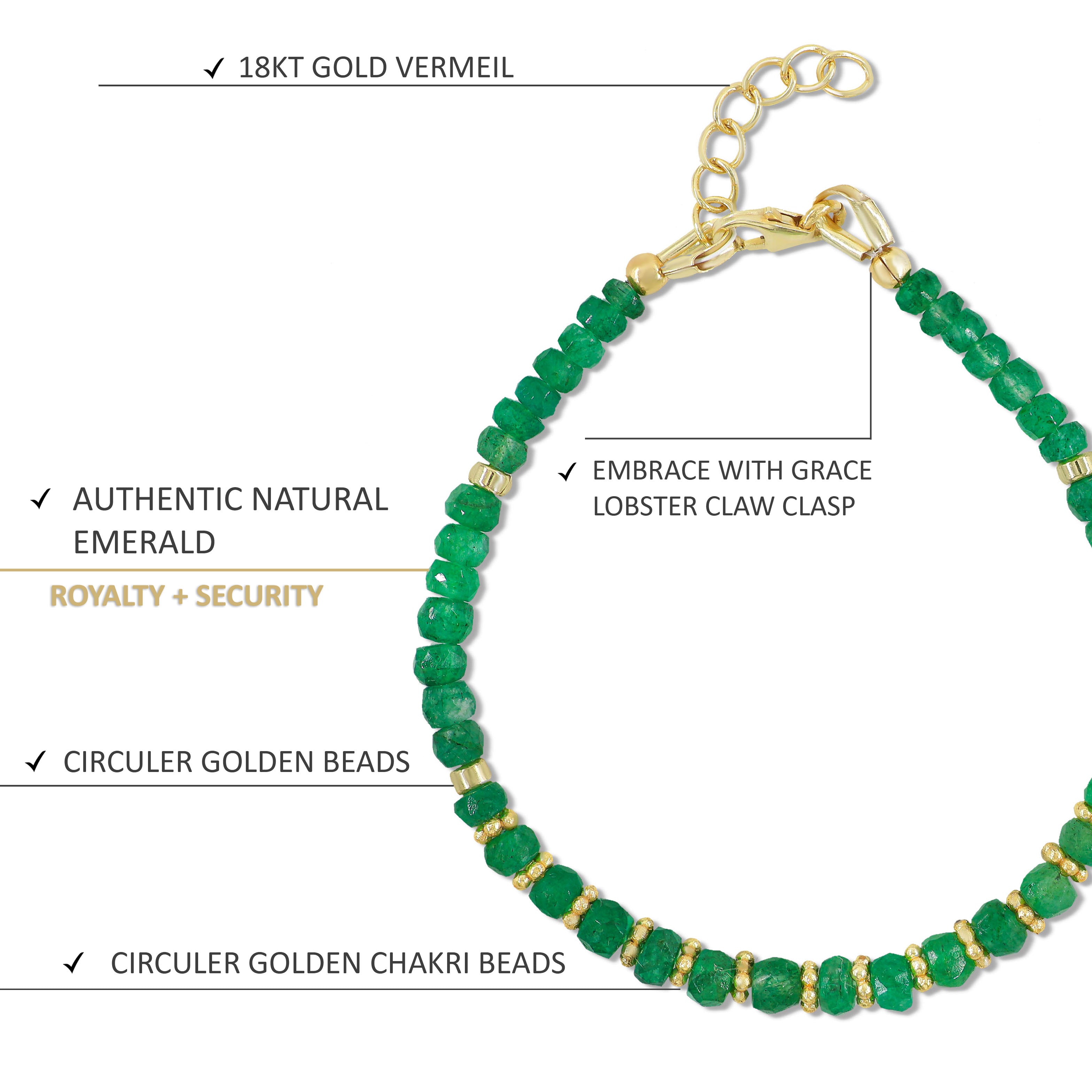 Natural Emerald Separator Rondelle Beaded Bracelet for Women - Elegant Green Gemstone Jewelry for Everyday Wear & Special Occasions
