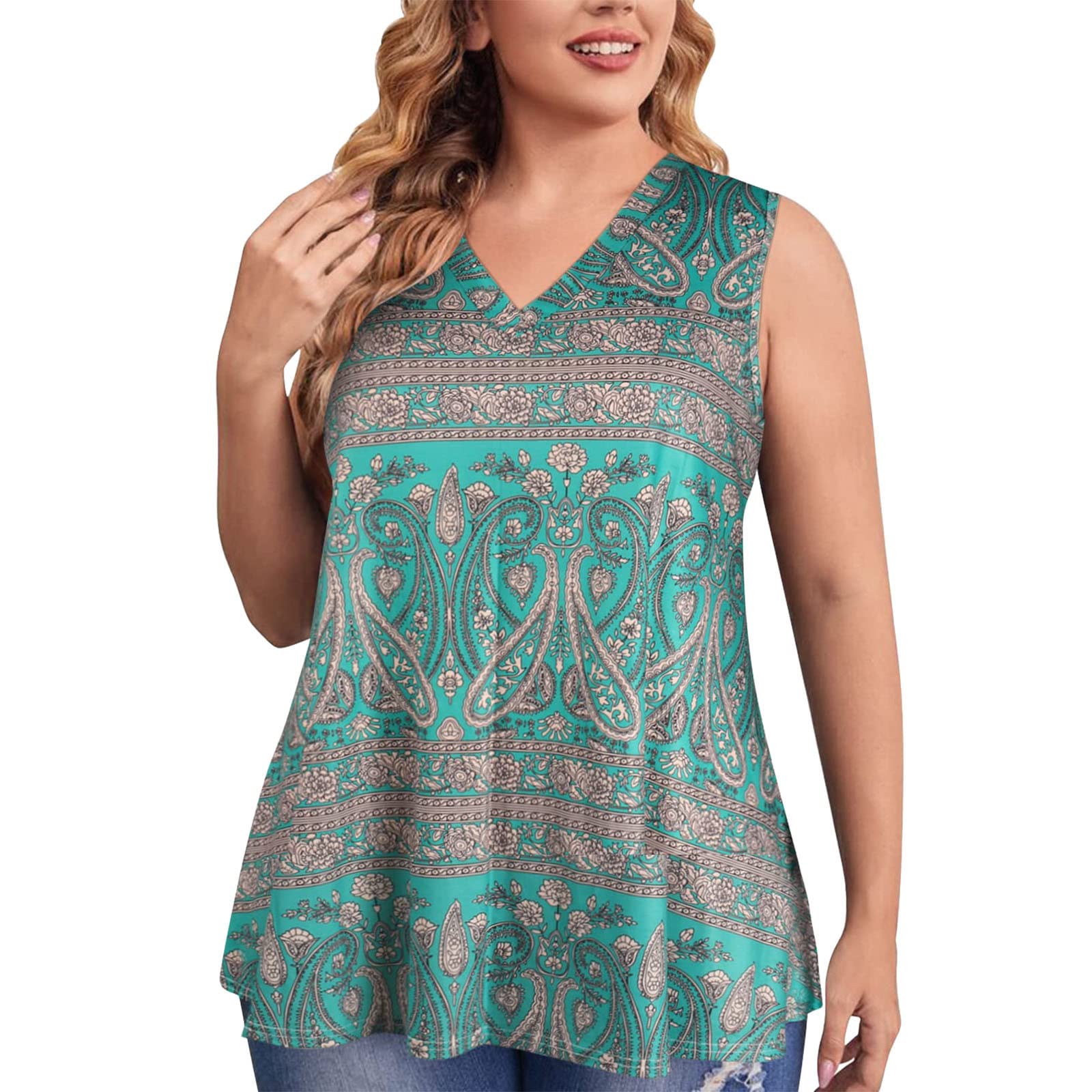 SolwDa Plus Size Tank Tops for Women - Sleeveless Tunic Tops to Wear with Leggings - Summer Casual Blouse for Work, Travel & Everyday Wear