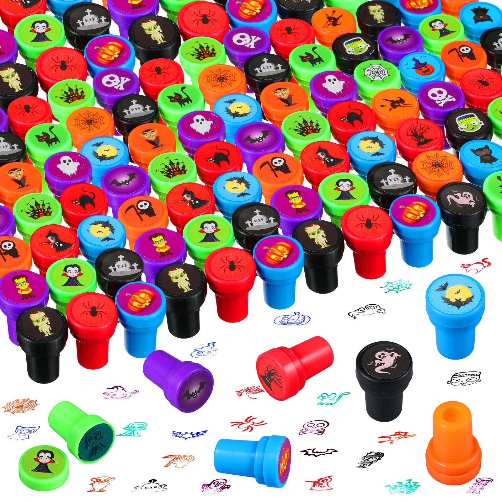 Geelin 100 Pcs Halloween Self-Inking Stamps Bulk Set - 25 Spooky Designs for Kids, Trick or Treat Party Favors, Classroom Prizes & Goodie Bag Fillers - Perfect for Halloween Parties, School Activities & DIY Crafts