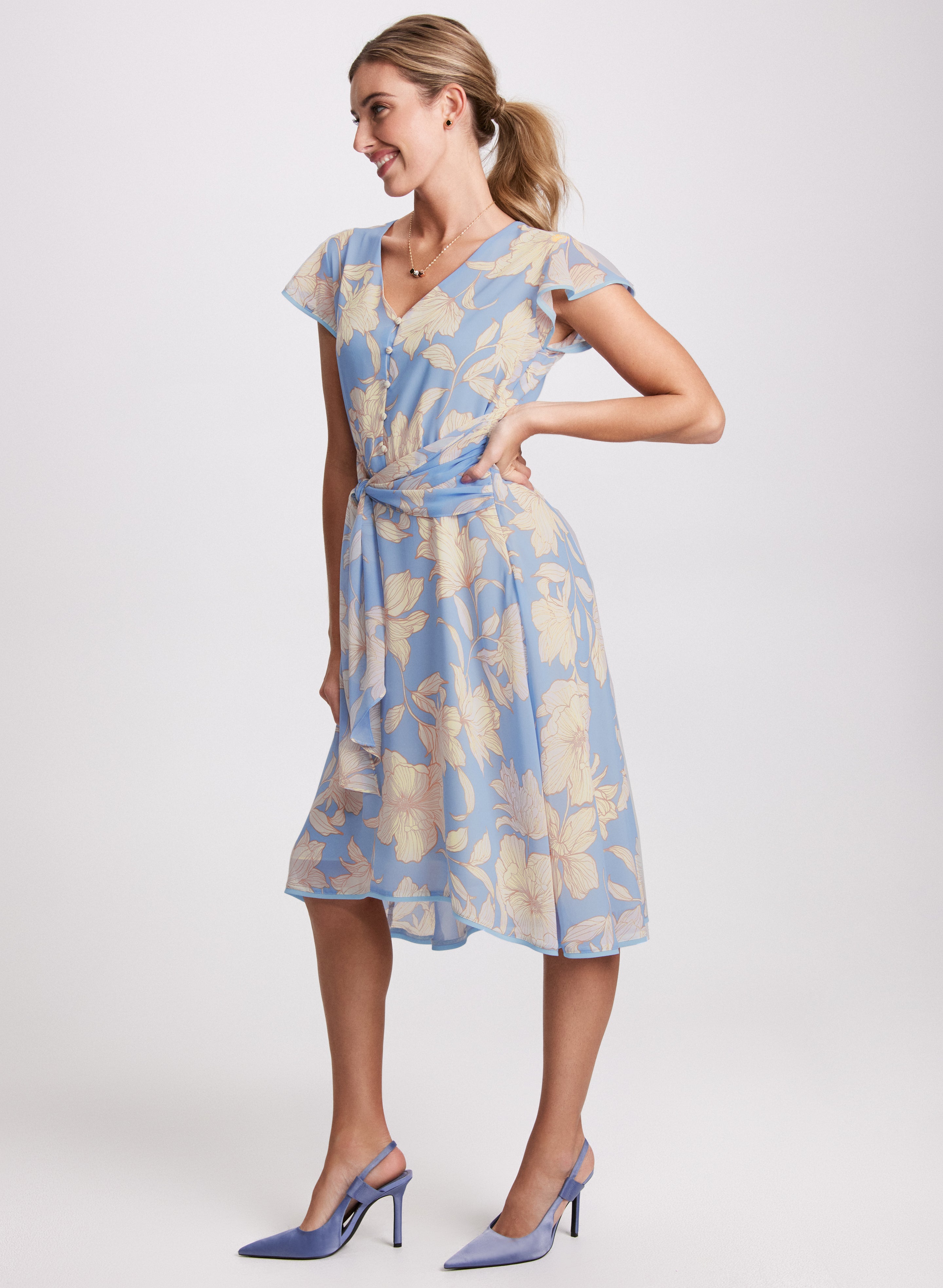 Elegant Floral Print Belted Midi Dress for Women - Perfect for Spring, Summer, Weddings & Special Occasions