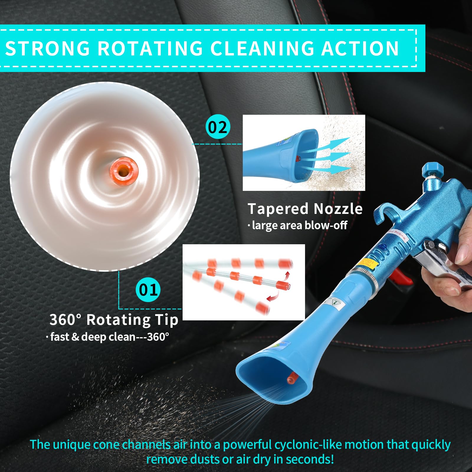 Professional Air Blow Gun for Car Detailing - High Power Car Dryer & Dust Cleaner with Nozzle & Detailing Brush - Perfect for Interior Cleaning, Auto Detailing, and Compressor Use