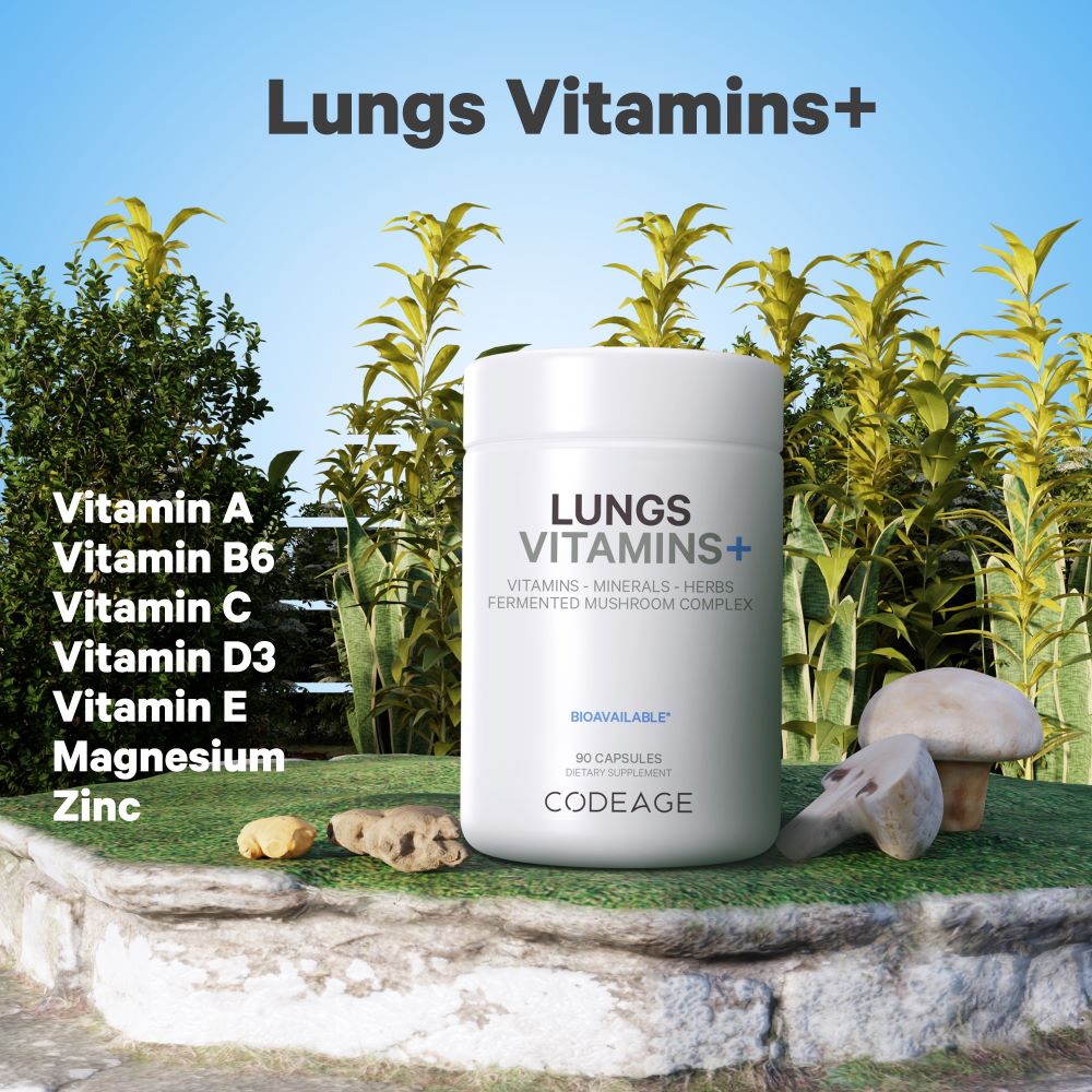 Codeage Lungs Vitamins - Premium Lung Support Supplement with Antioxidants for Respiratory Health | Supports Breathing & Immune System | Ideal for Smokers, Athletes & Urban Dwellers